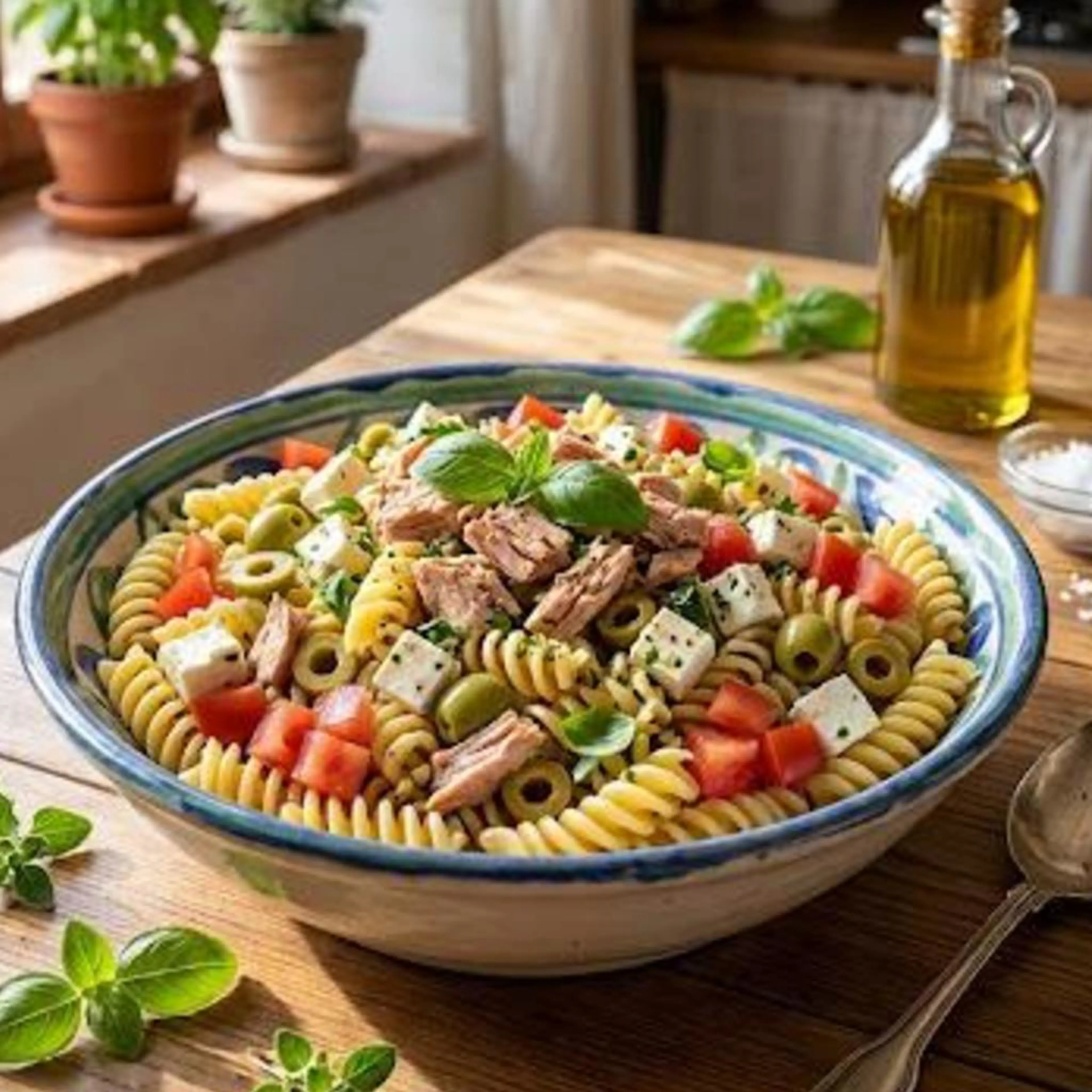 Nudelsalat mit Tomaten und Thunfisch