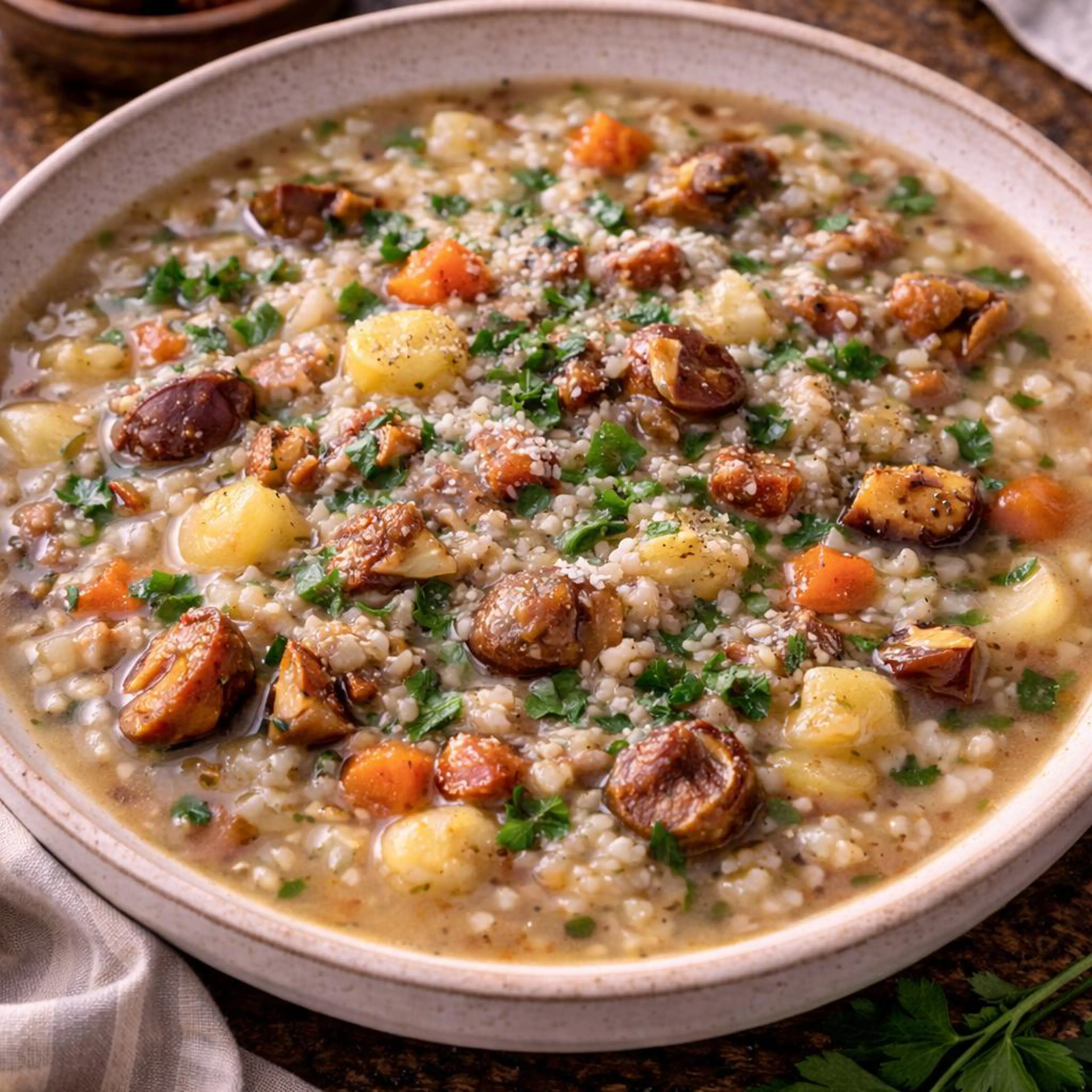 شوربة الكستناء والأرز
