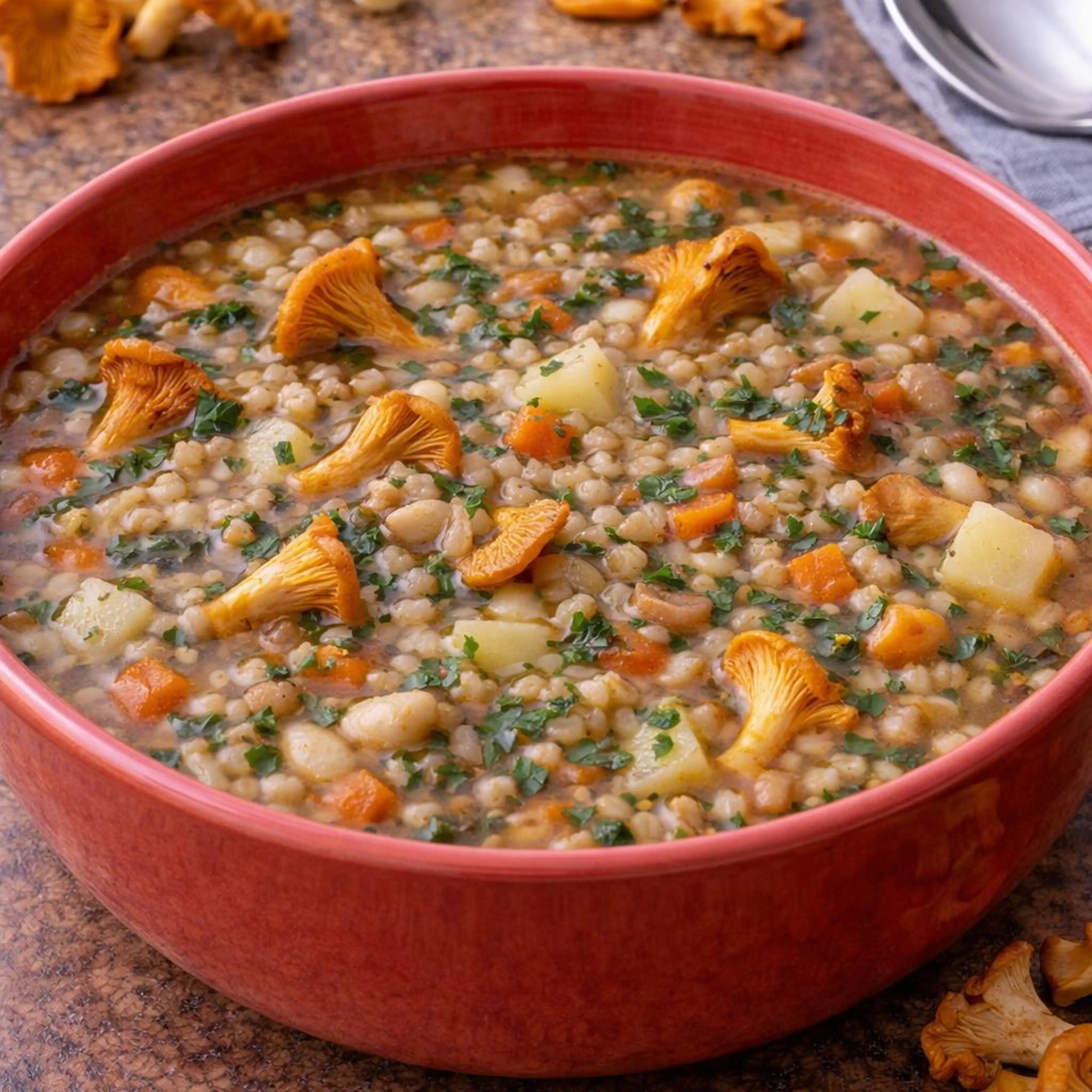 Minestra di orzo e finferli