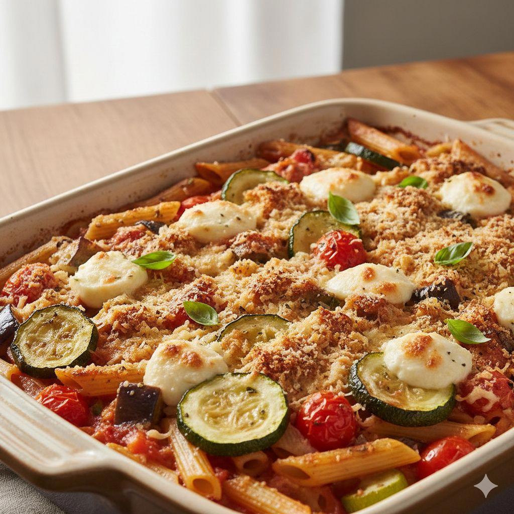 Pasta al forno con melanzane e zucchine