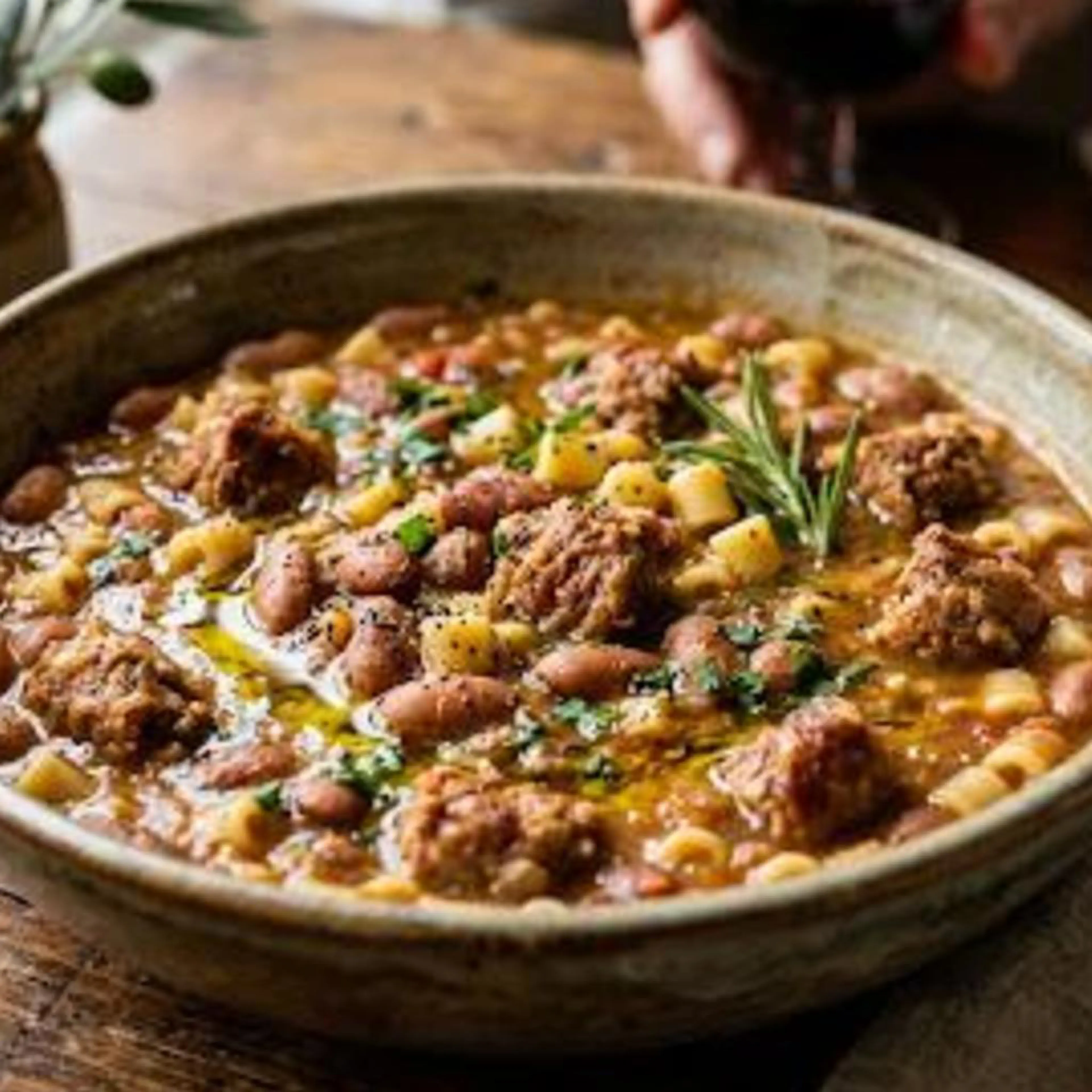 باستا و فاصوليا مع السجق