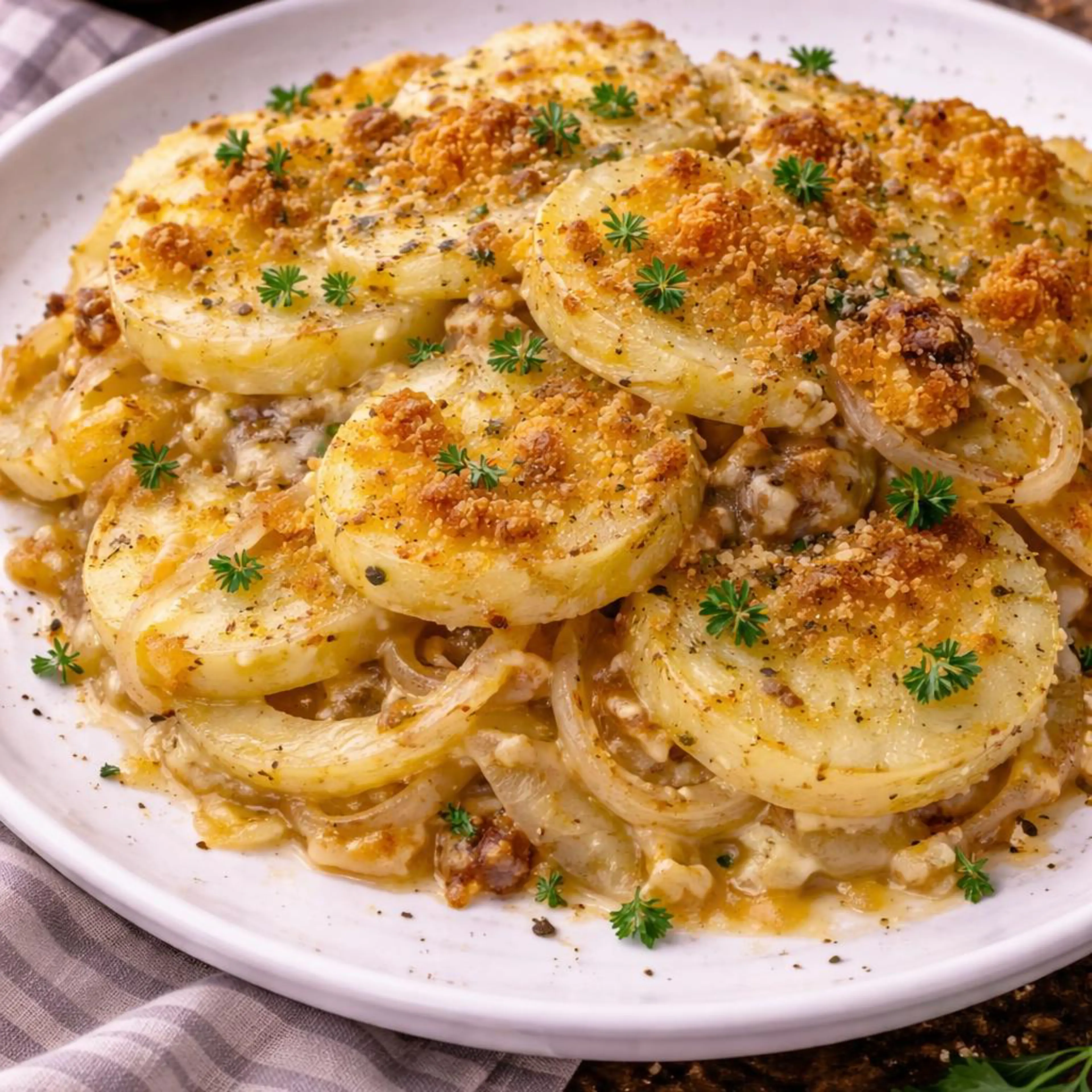 Aardappel- en uienovenschotel