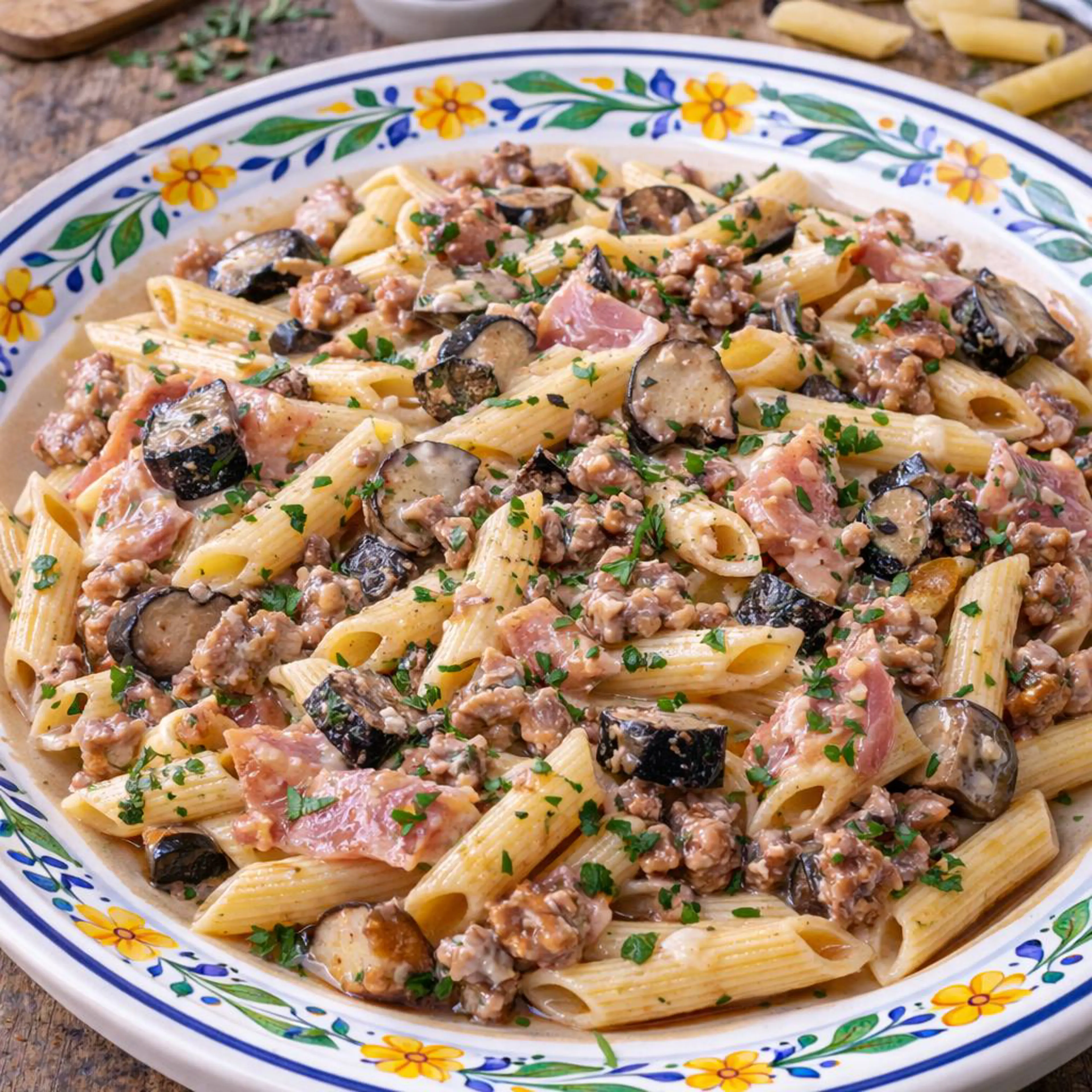 Penne met truffel en erwten