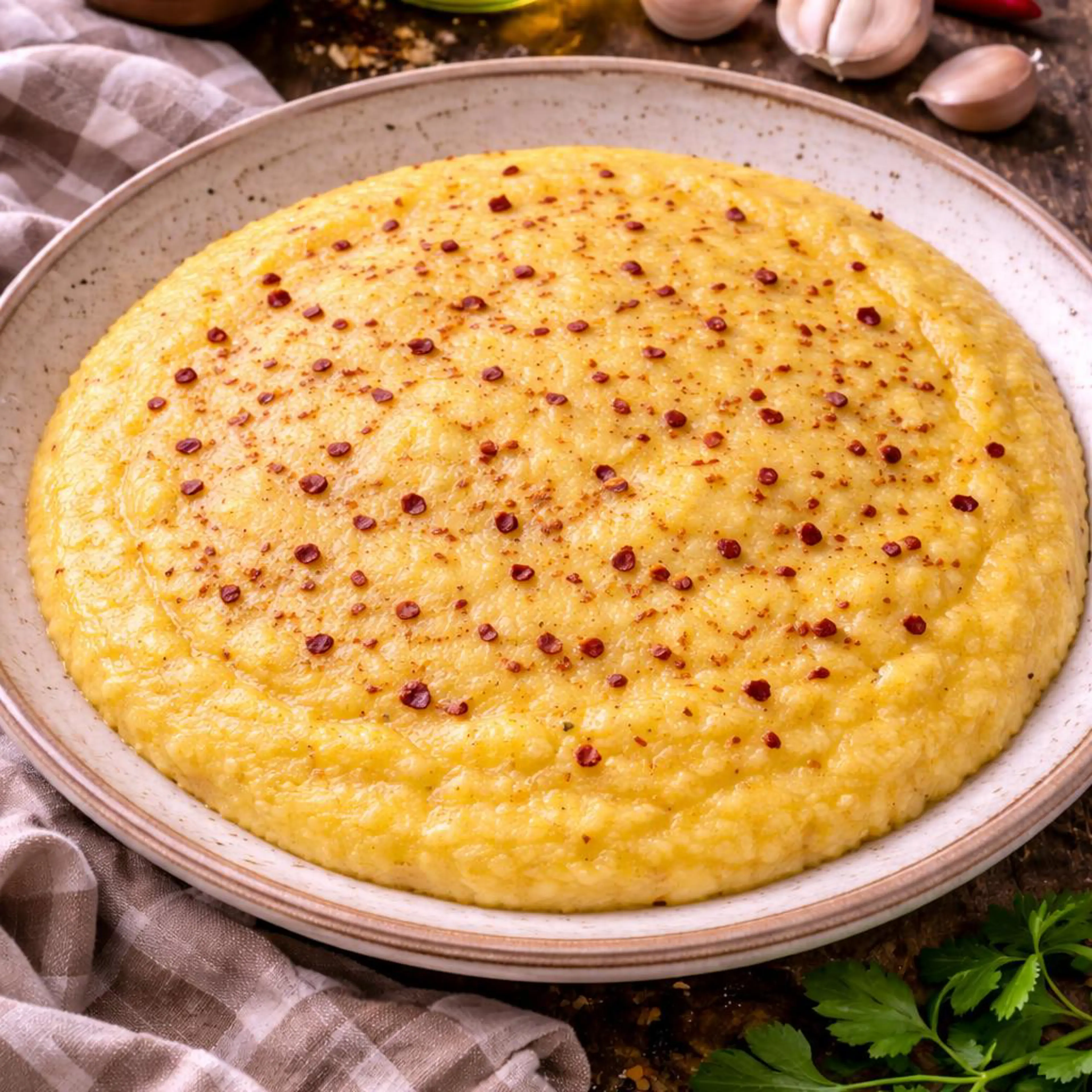Polenta mit Knoblauch, Öl und Peperoncino