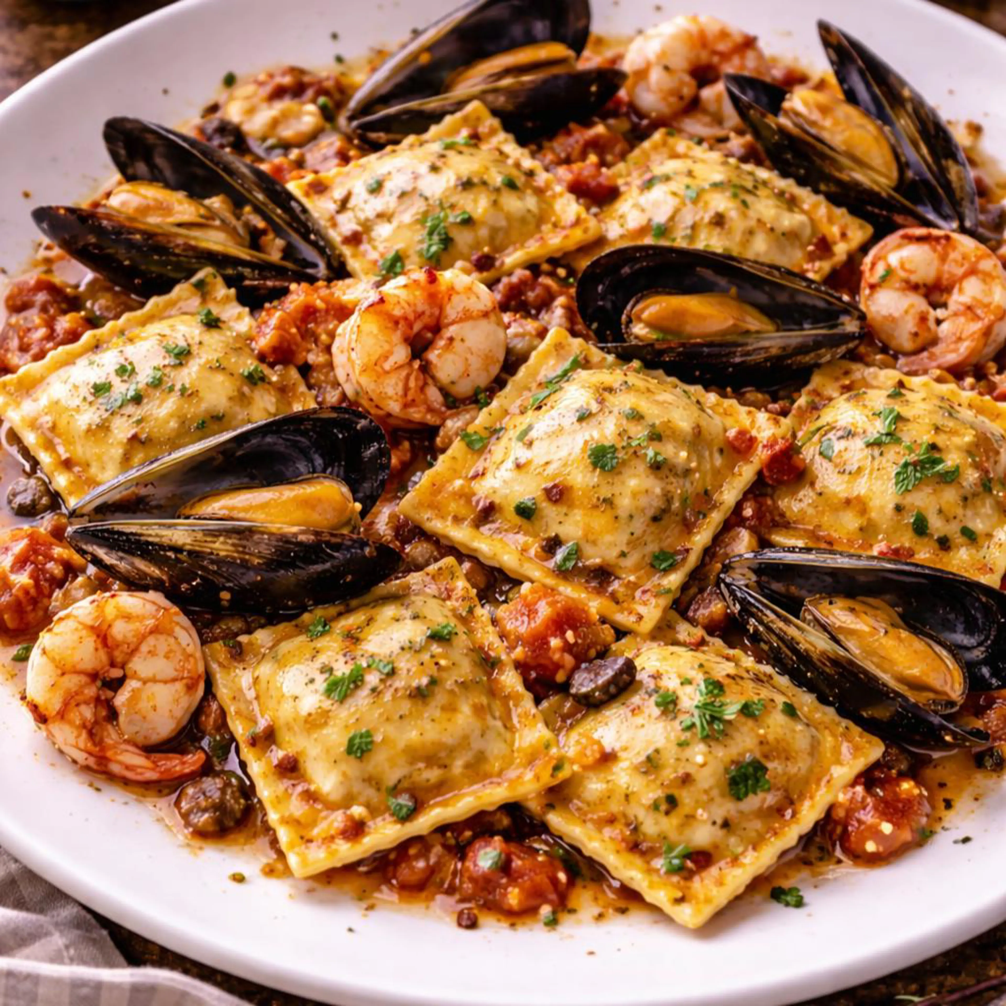 Ravioli com molho de peixe
