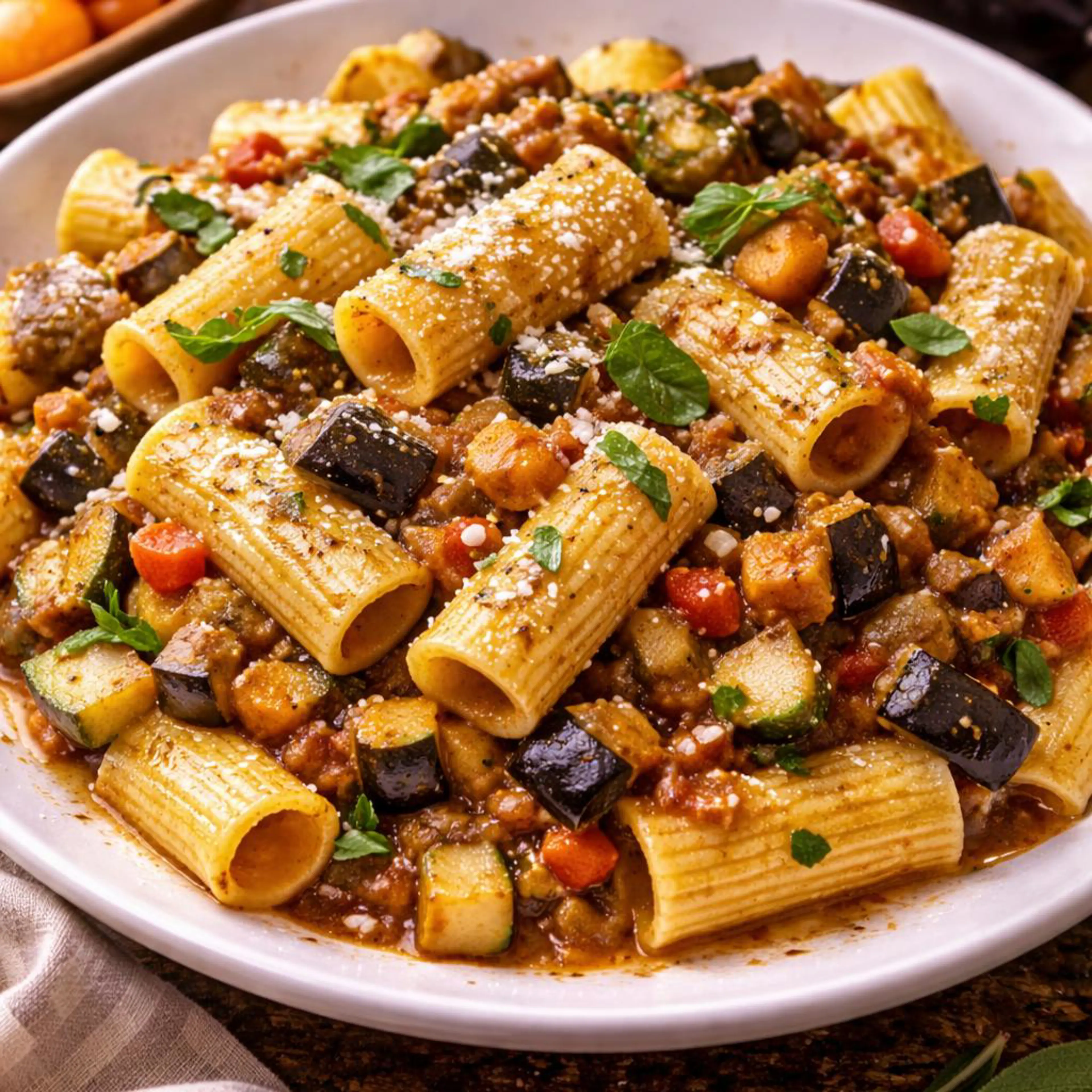 Rigatoni con ragú de verduras