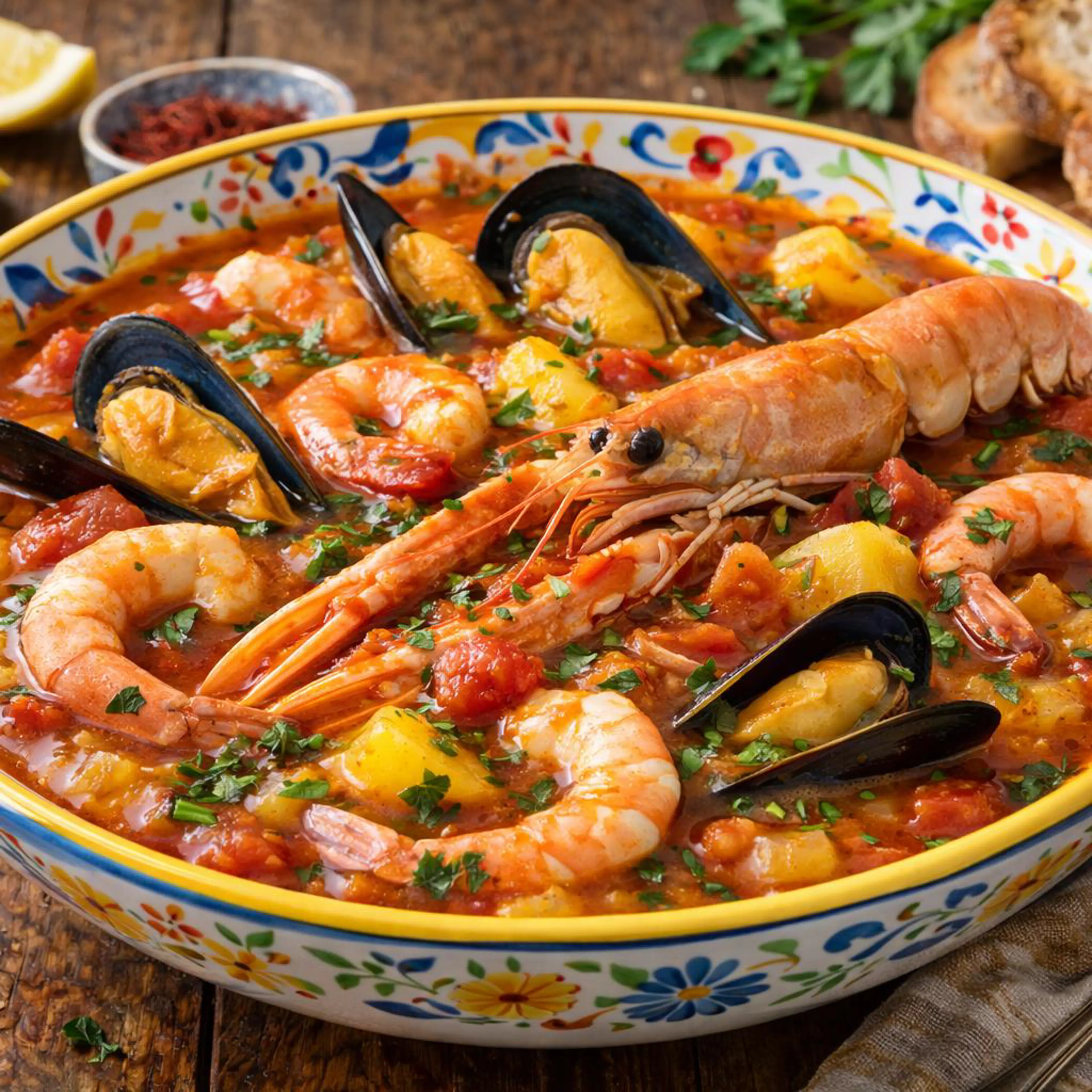 Sopa de peixe com açafrão