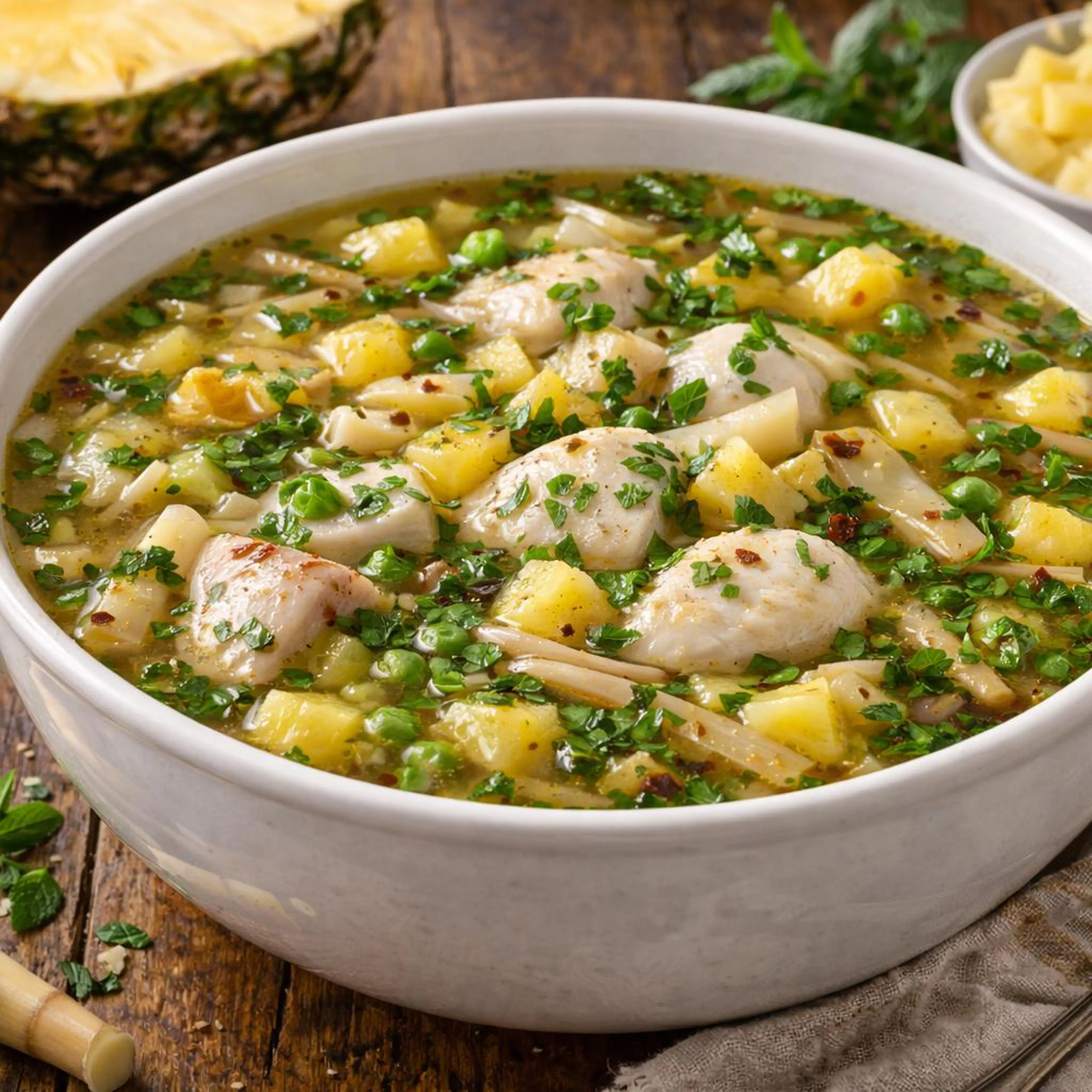 Sopa de peixe com ananás