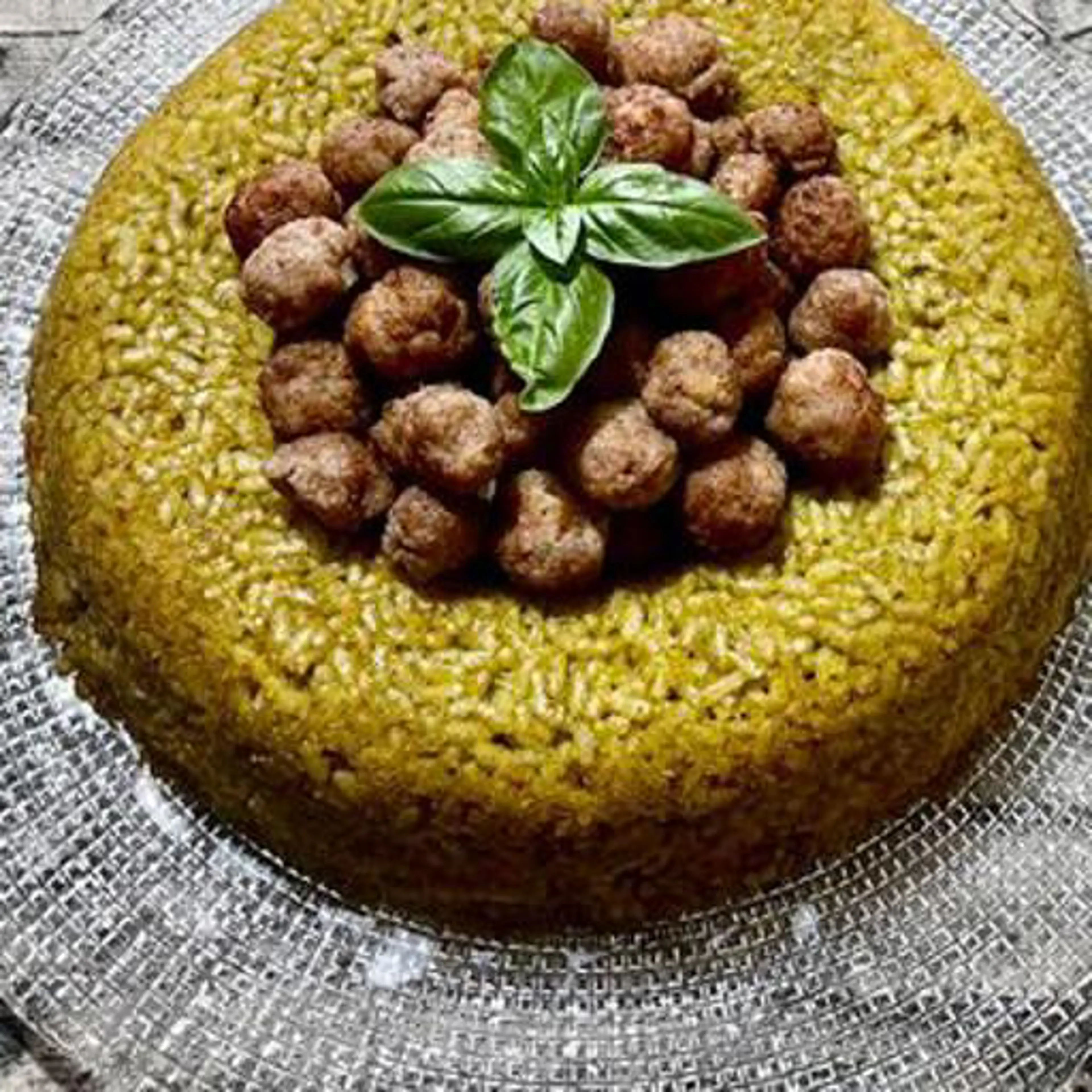 Rice timbale with pesto