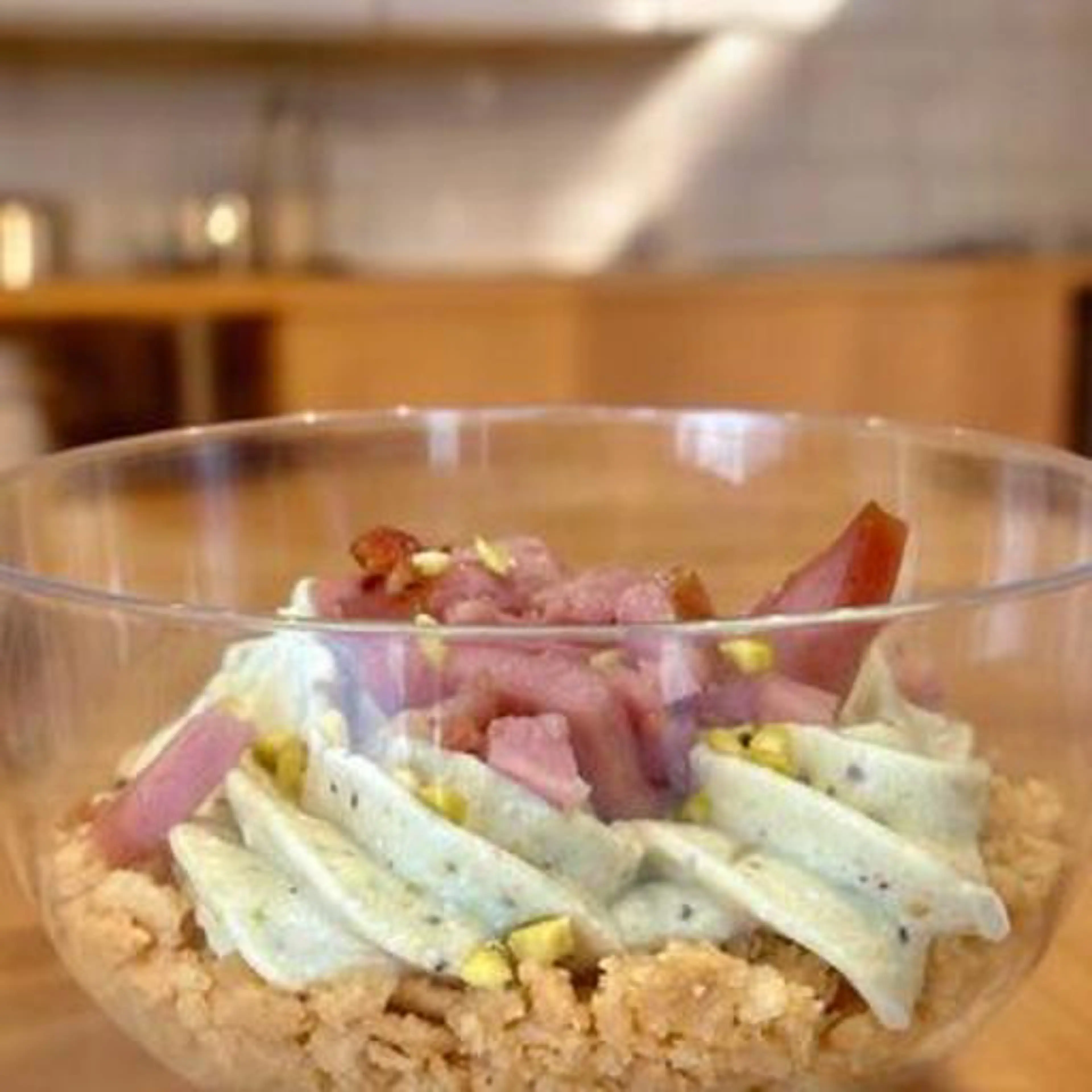 Mini pistachio and mortadella cheesecake