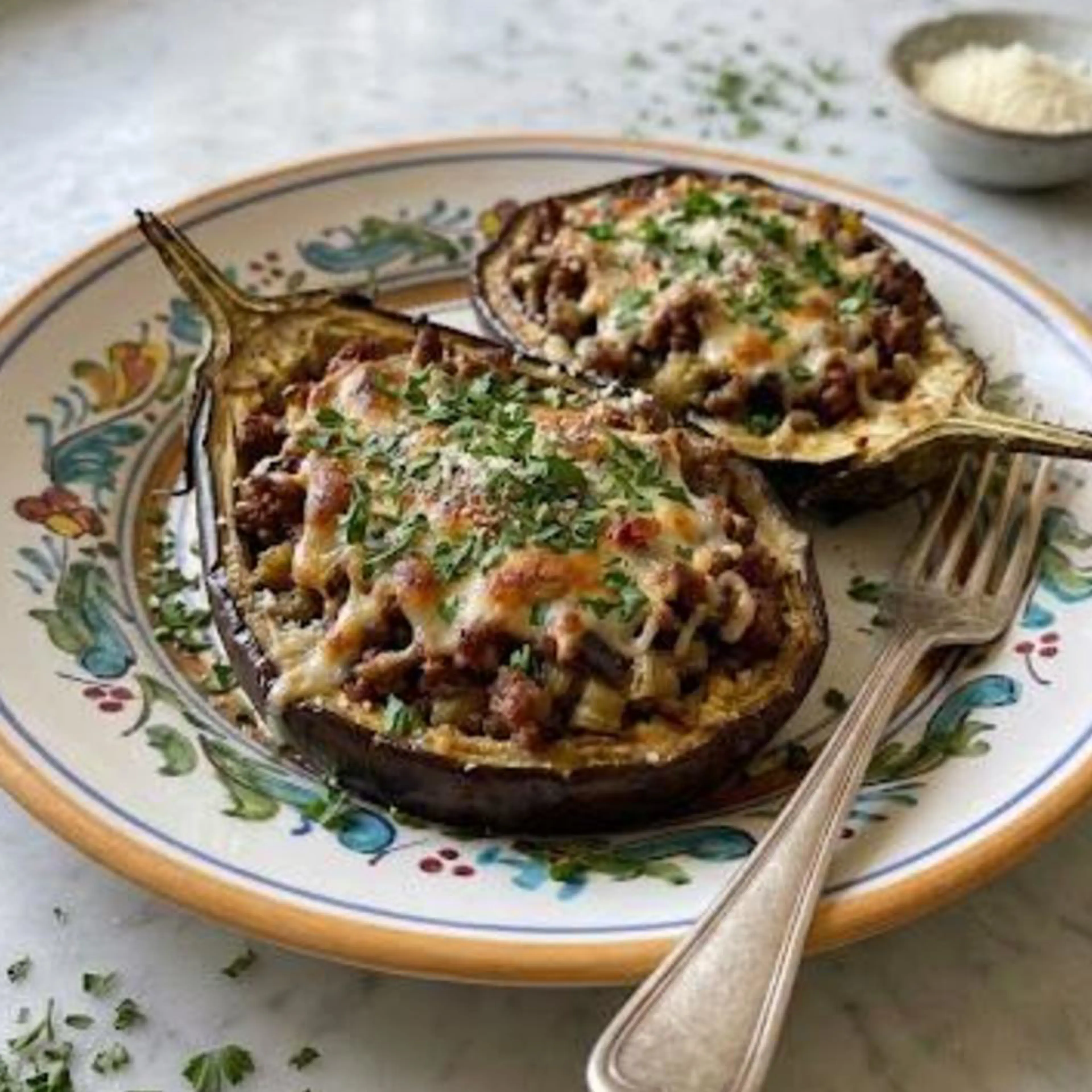 Melanzane ripiene di carne e mozzarella