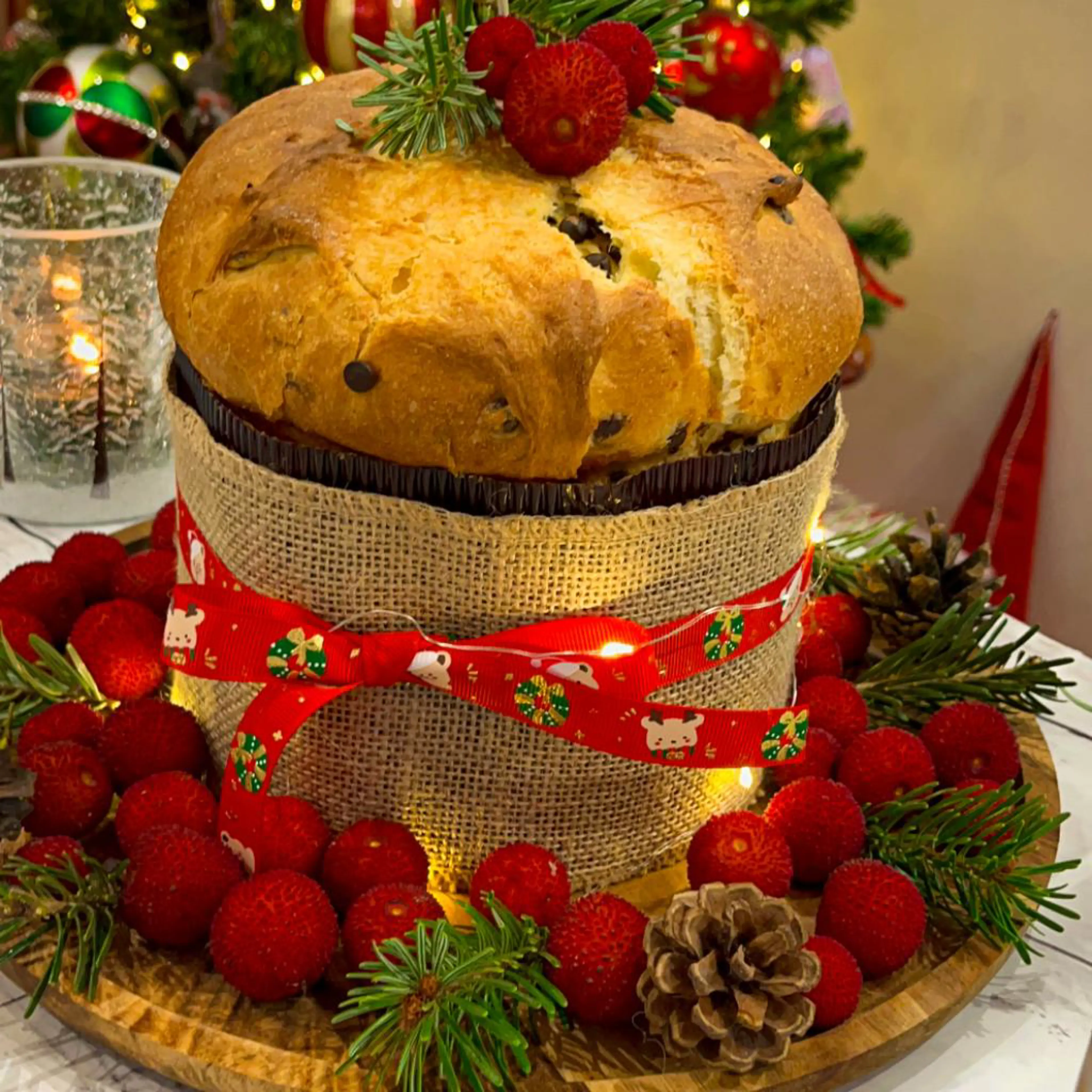Panetone com fermento mãe e gotas de chocolate negro