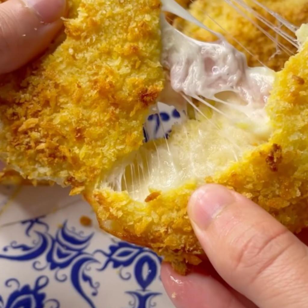 Cordon bleu van brood gevuld met ham en kaas