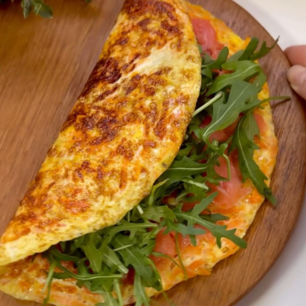 Carrot Omelette with Salmon and Arugula