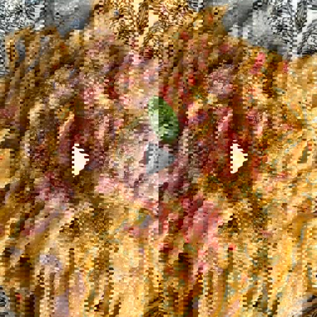 Trine met walnootpesto, gedroogde tomaten en spek