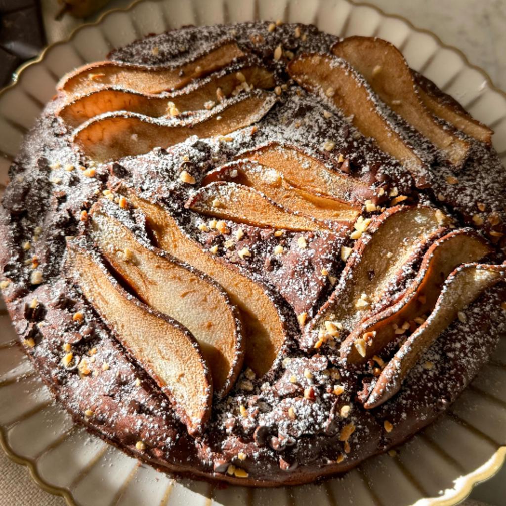 Pear and Chocolate Cake without Eggs, Gluten, and Lactose
