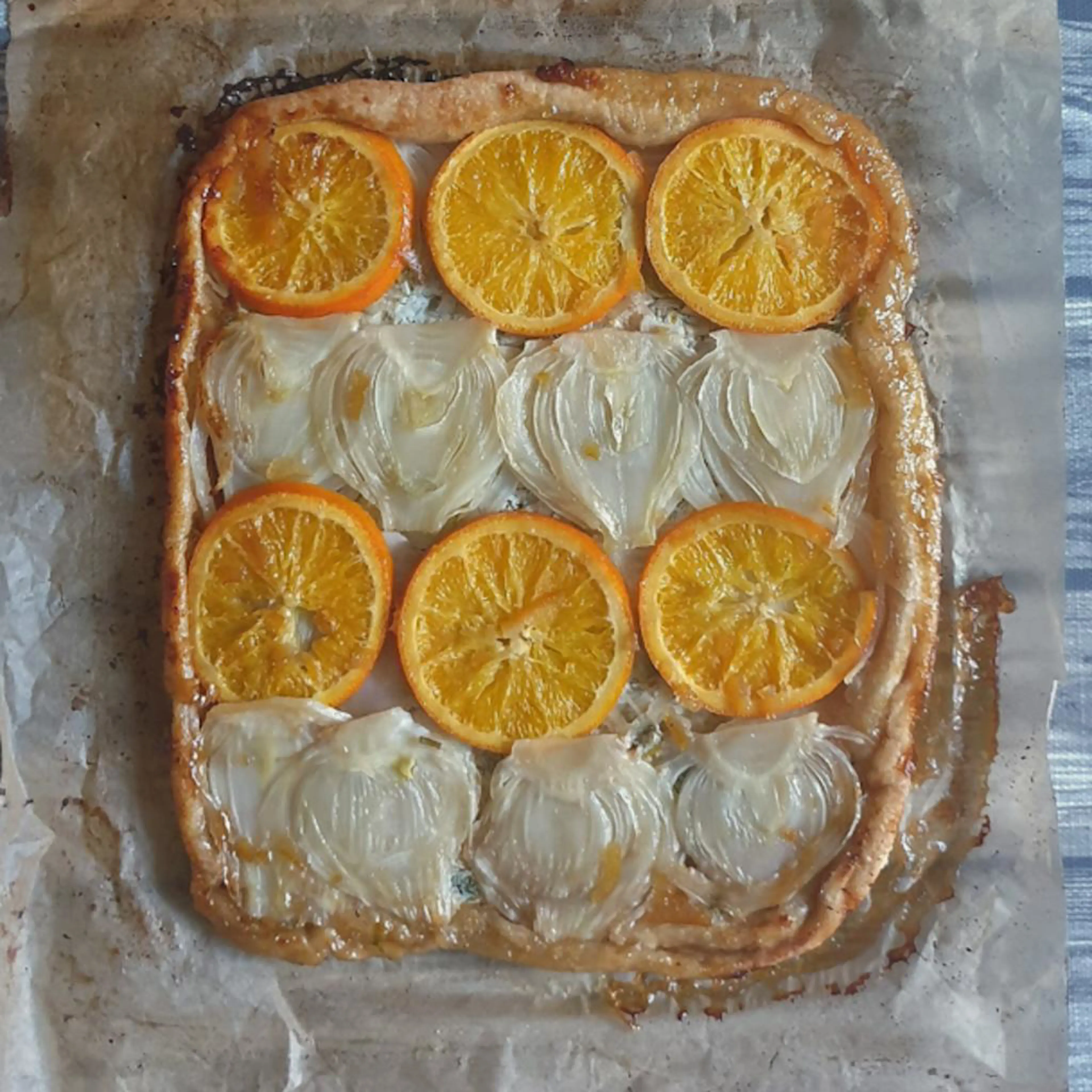 Fennel and orange tarte tatin