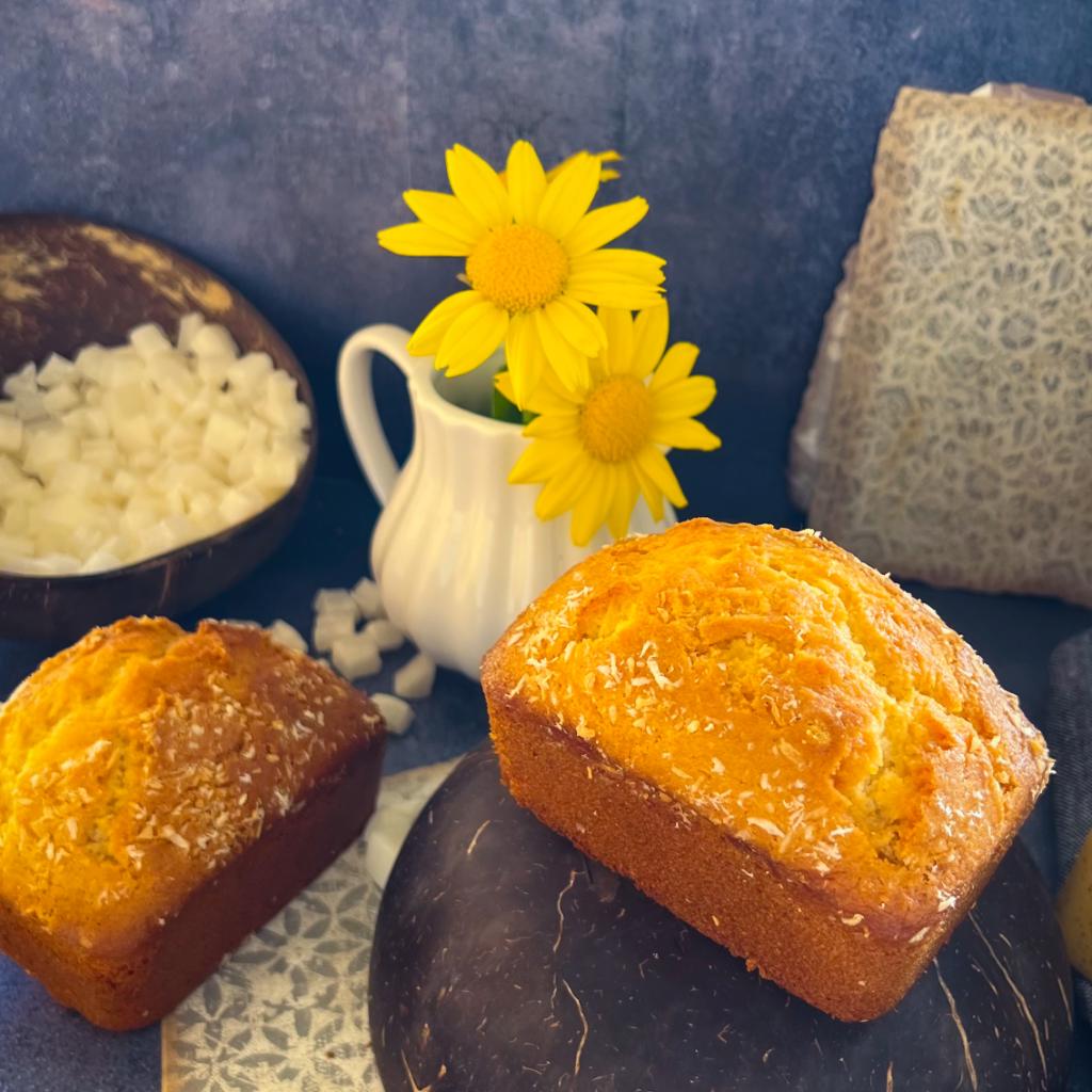 Mini coconut and lime plum-cakes