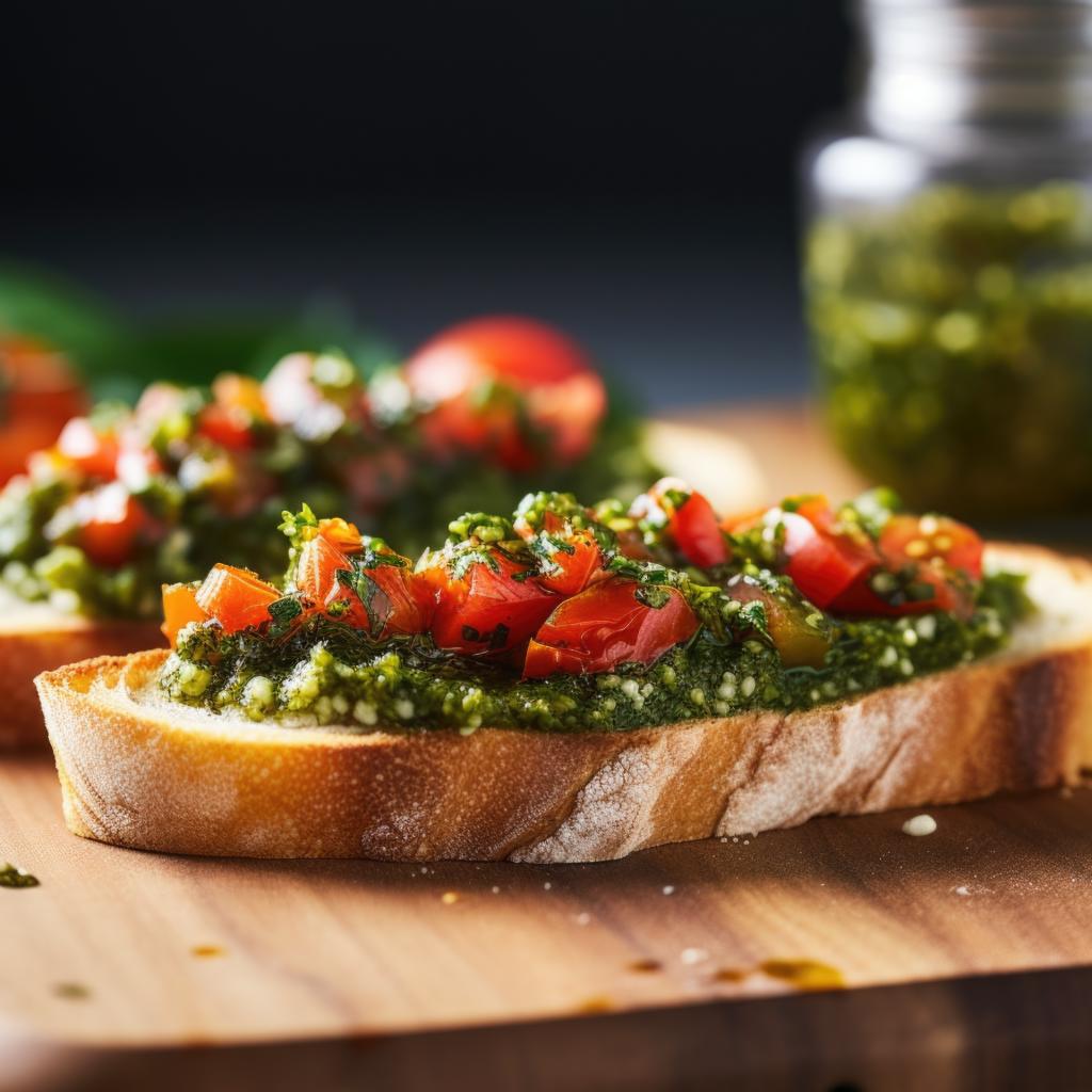 Bruschetta rustica con salsa verde modenese, pomodorini e parmigiano vacche rosse