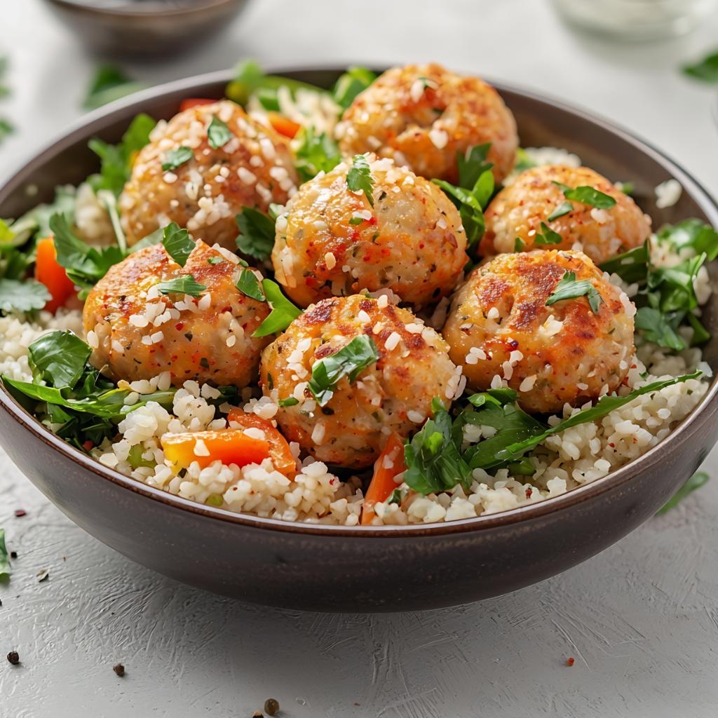 Polpette di pane, ceci e parmigiano reggiano 60 mesi con couscous alle verdure