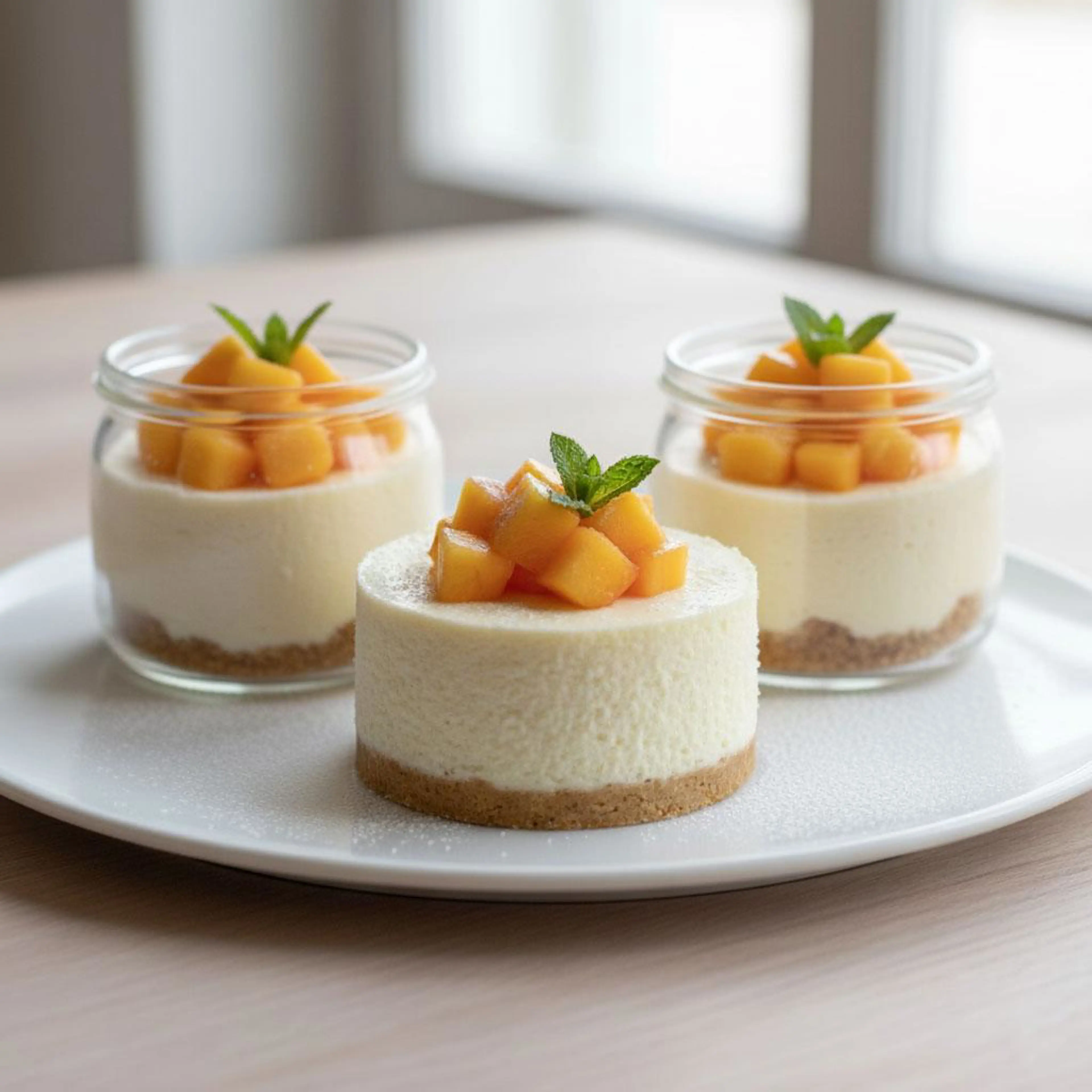 Single-serving cheesecake with ricotta and peach