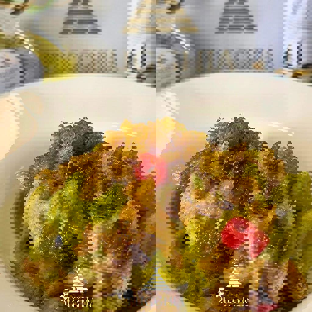 Orecchiette with broccoli cream, anchovies and chili pepper