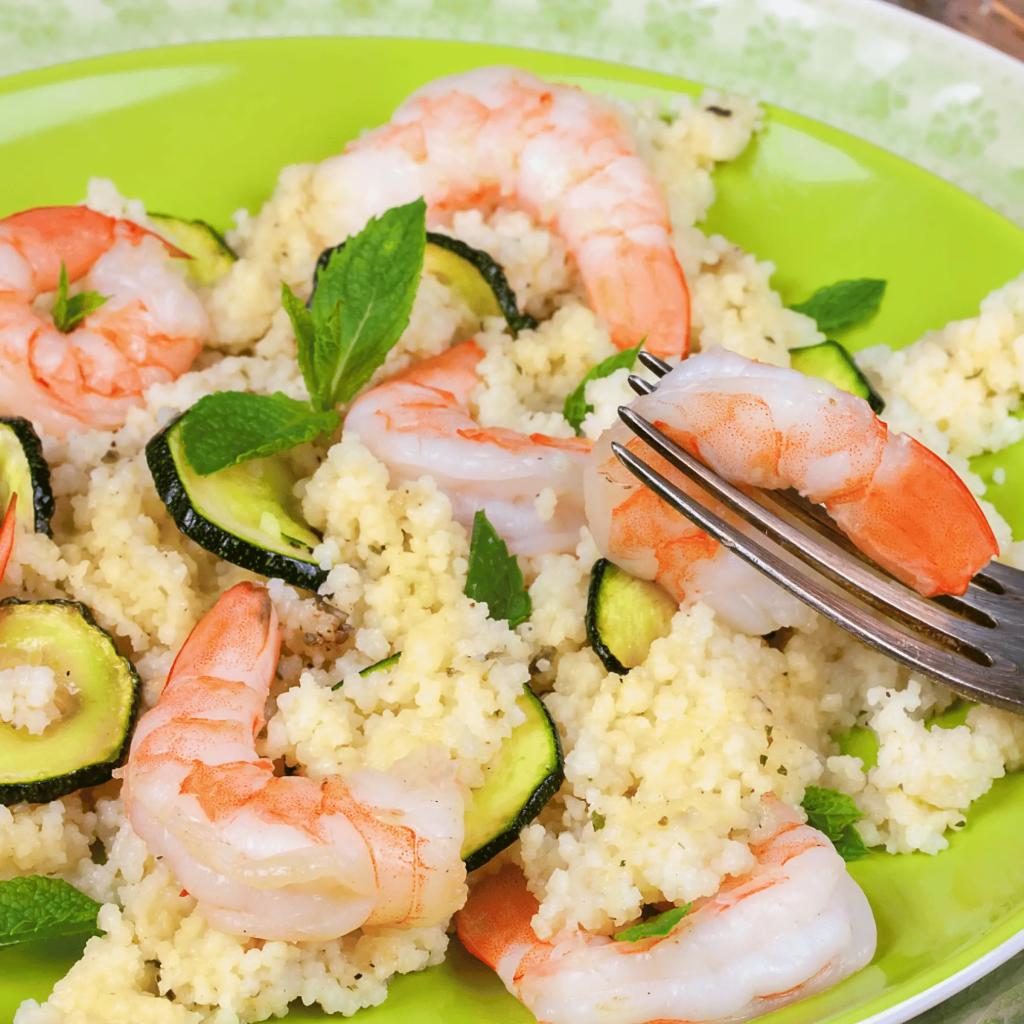 Couscous aux petits pois et crevettes