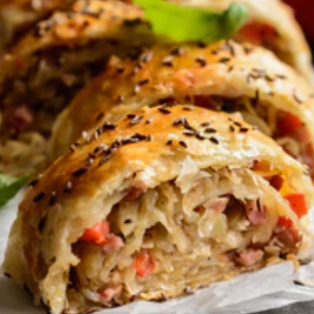 Strudel di pane alla birra con verdura e robiola