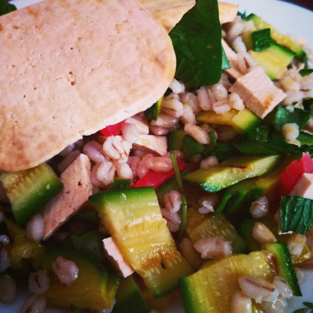 Pearled Barley Salad with Tofu and Grilled Zucchini