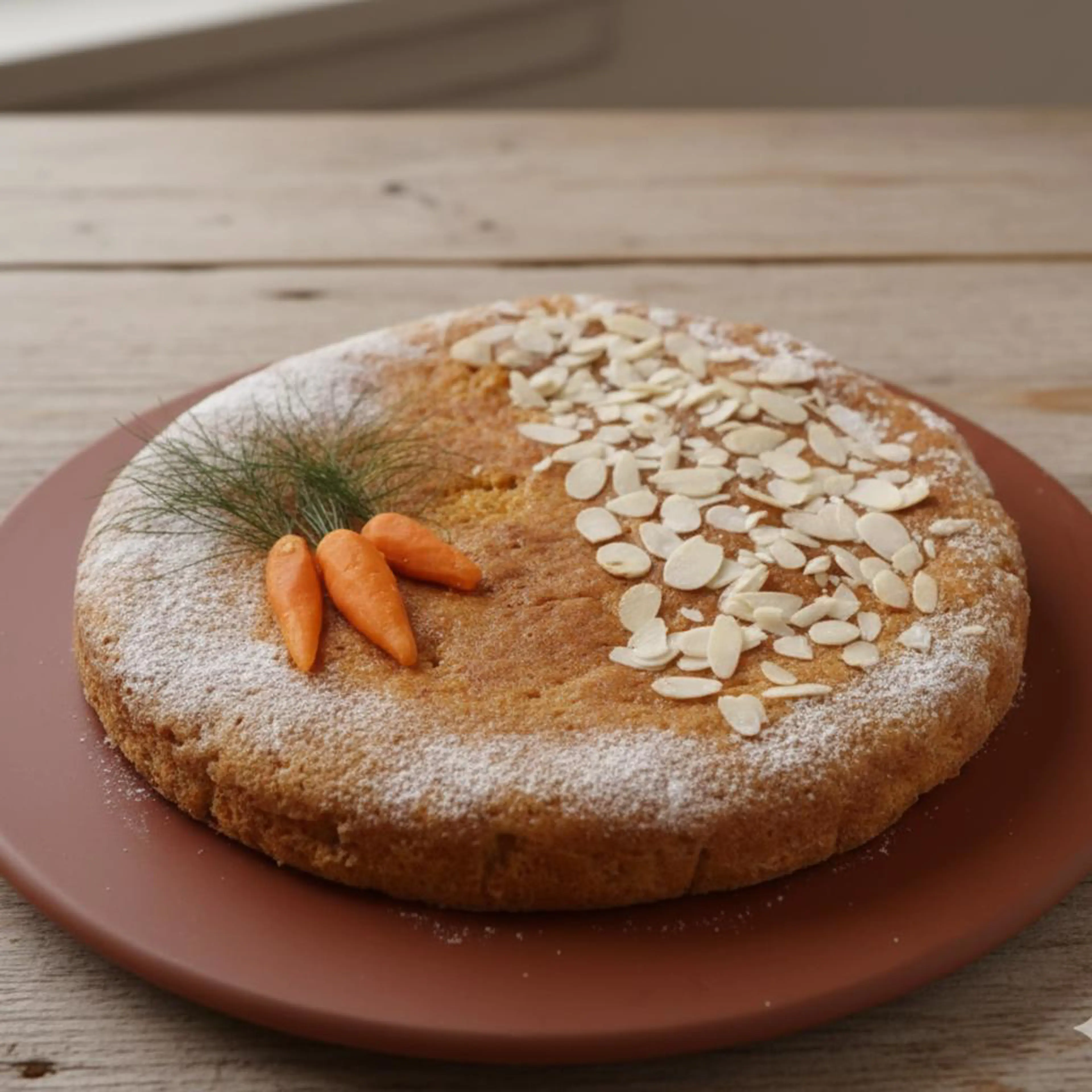 Vegan carrot cake with chufa, tall and fluffy
