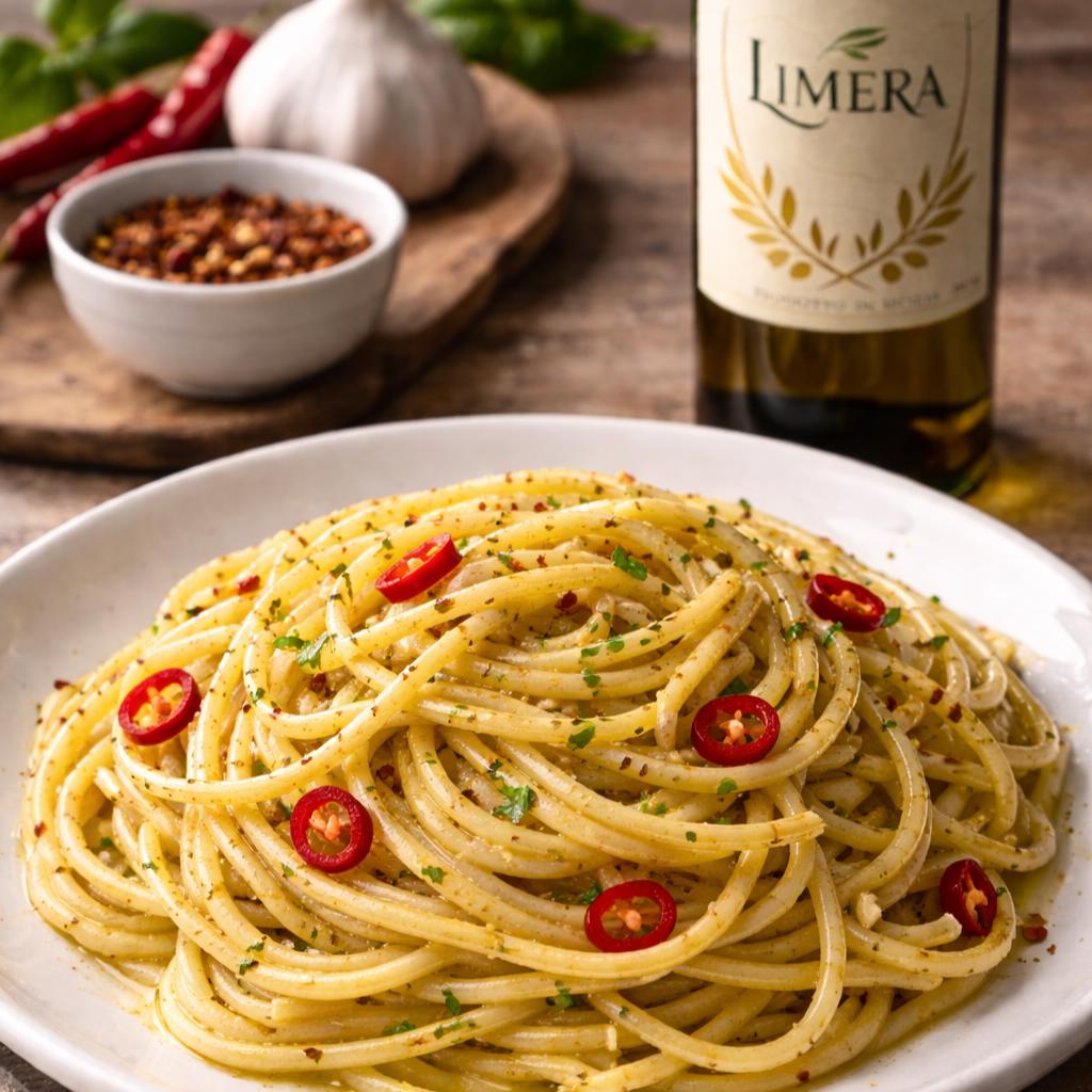 Espaguete aglio peperoncino e olio limera