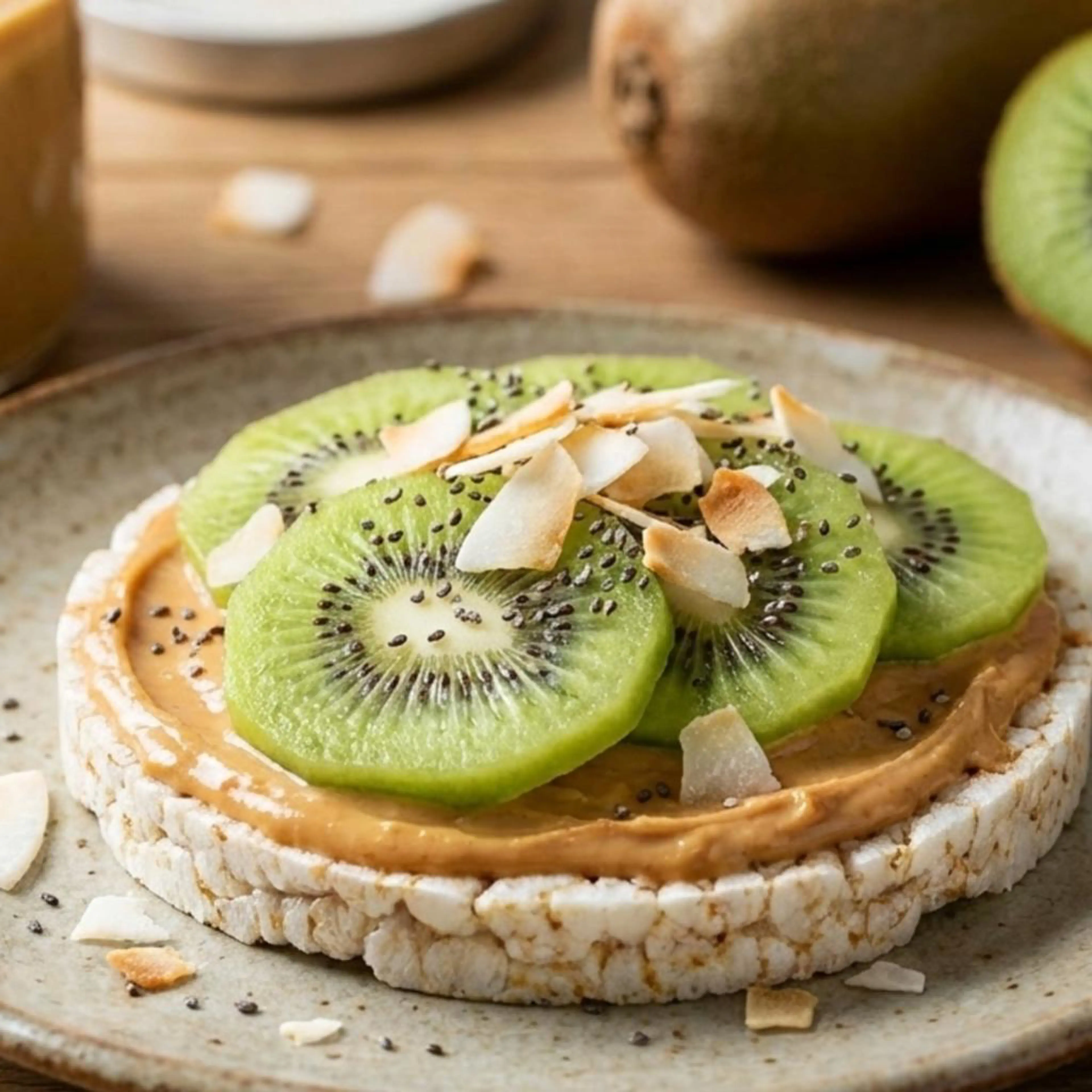 Rice snack with probiotic peanut cream and kiwi (low FODMAP)
