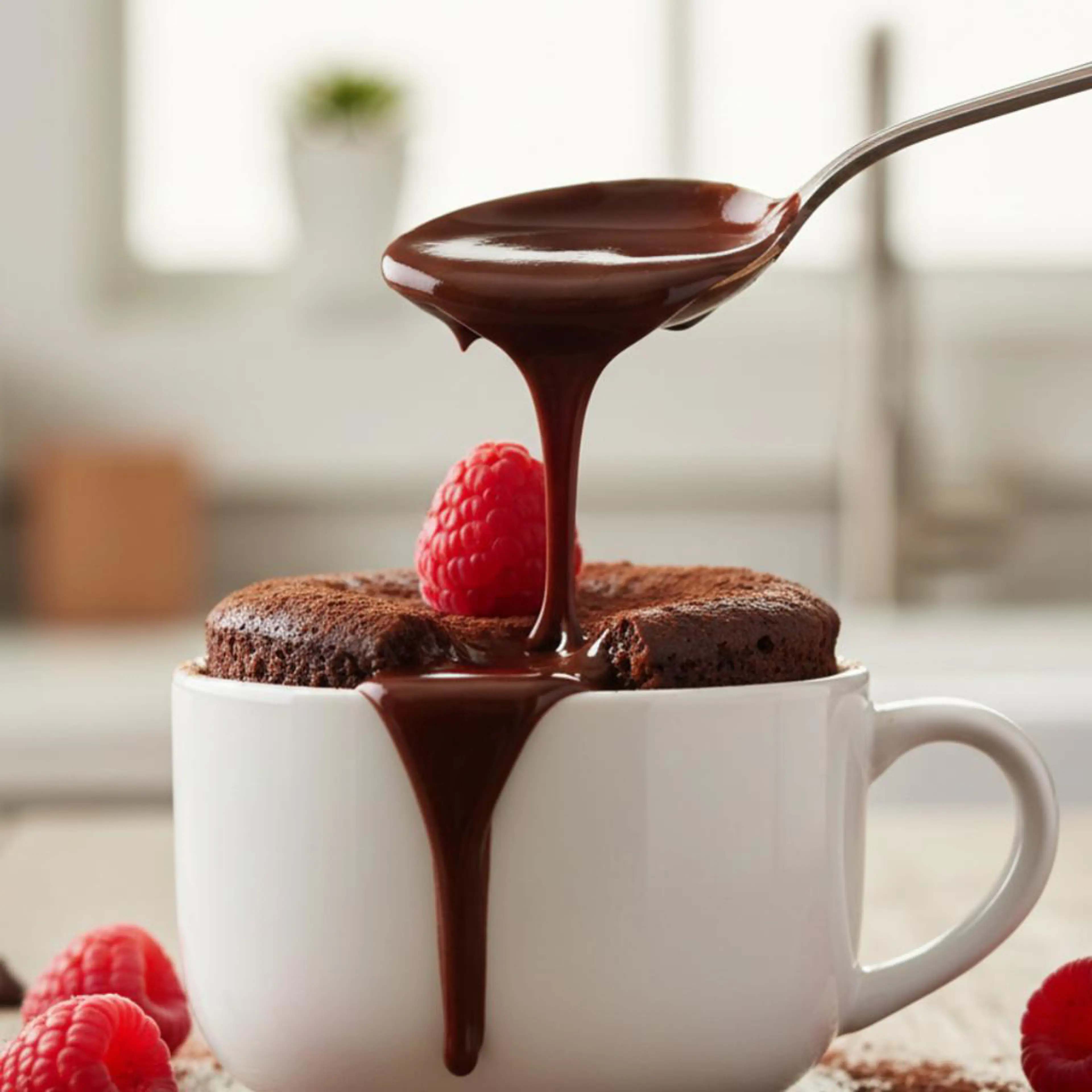 Protein cacao mug cake with a soft center
