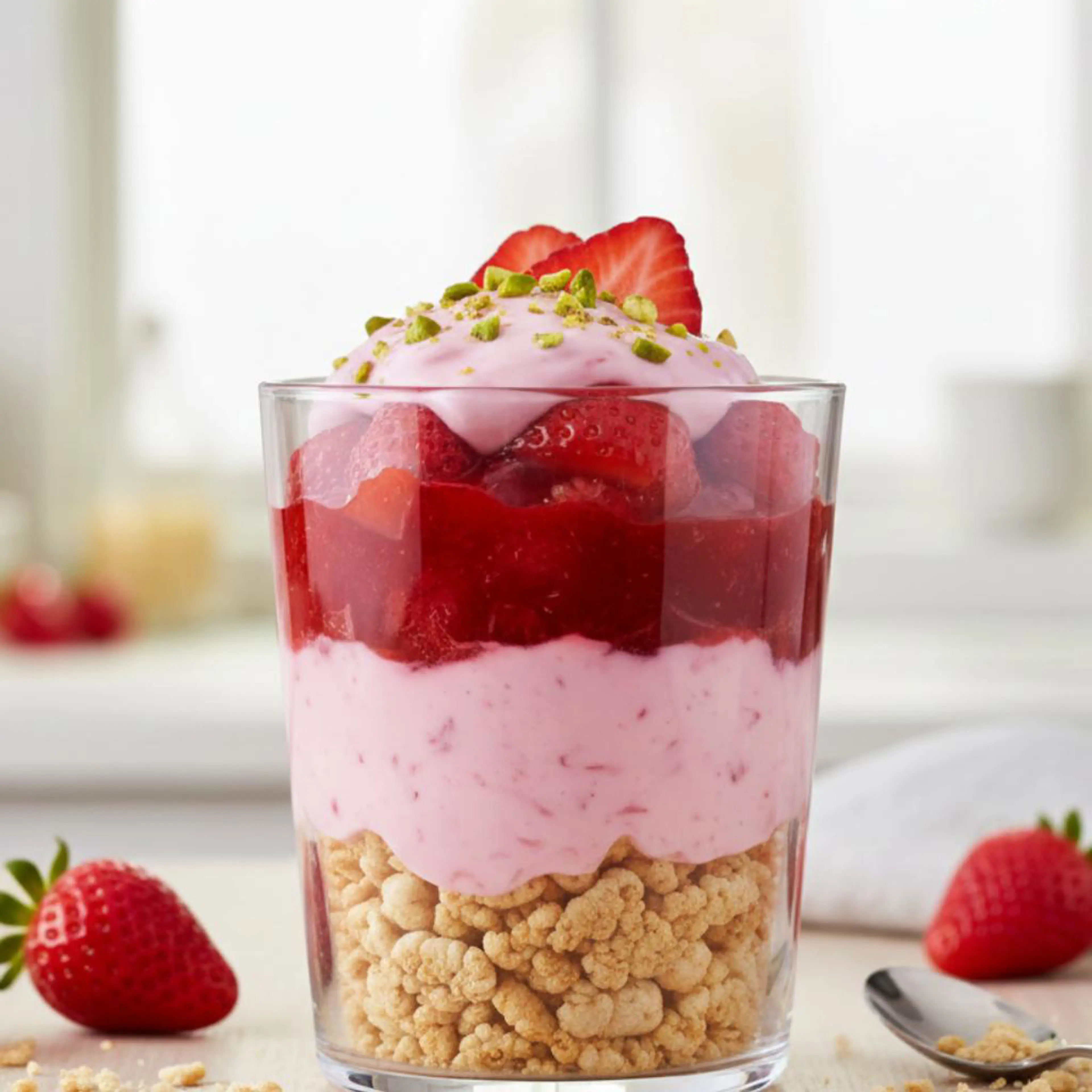 Strawberry cheesecake in a glass (no-bake, lactose-free)