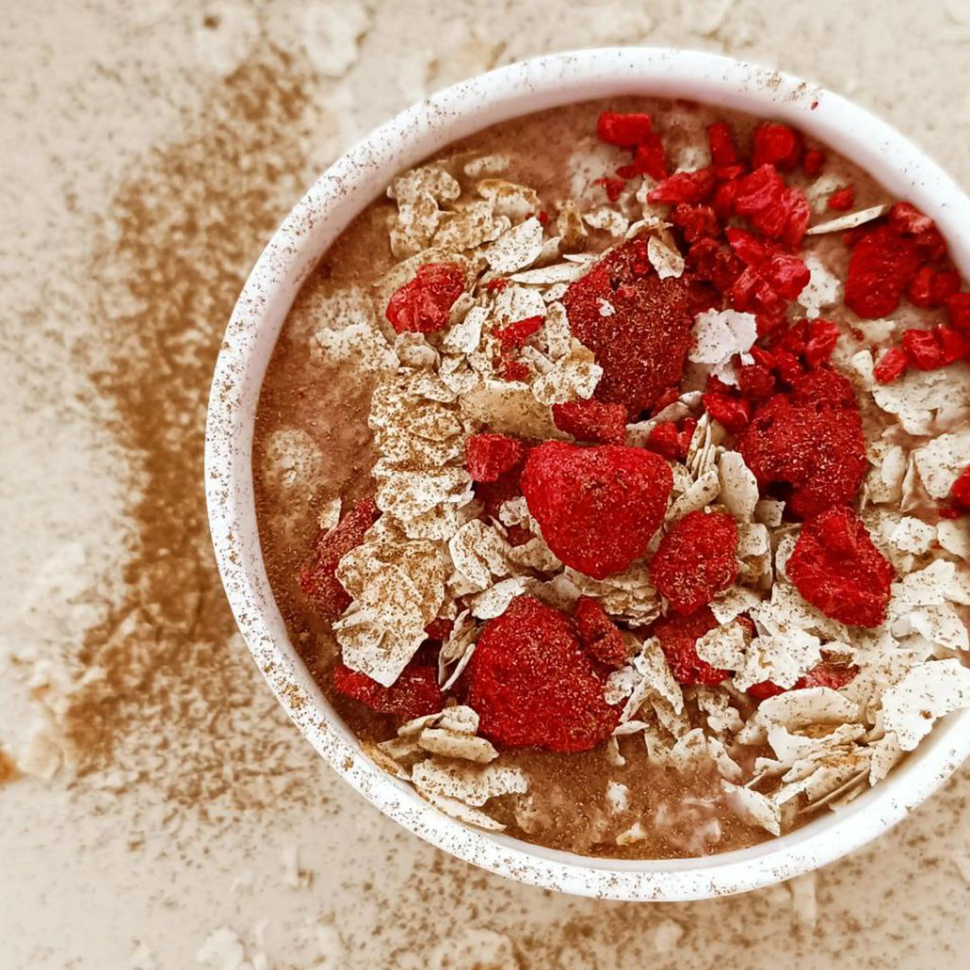Yogurt cream with raspberries, cocoa and honey