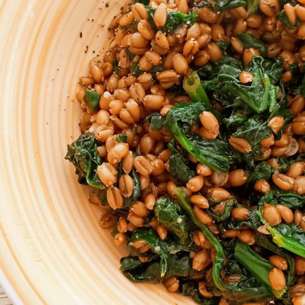 Farro med spenat utan smör och utan ost