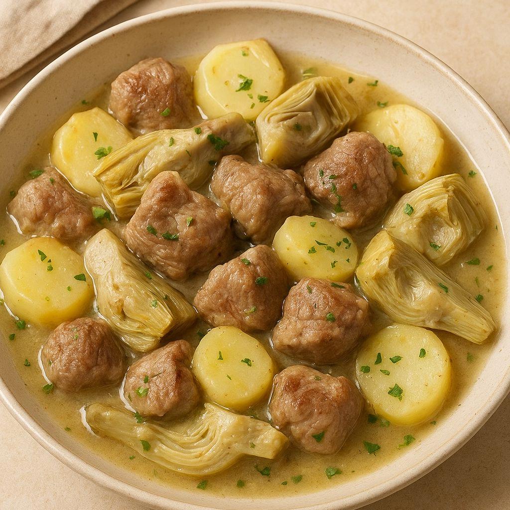 Lamsvlees met artisjokken en aardappelen