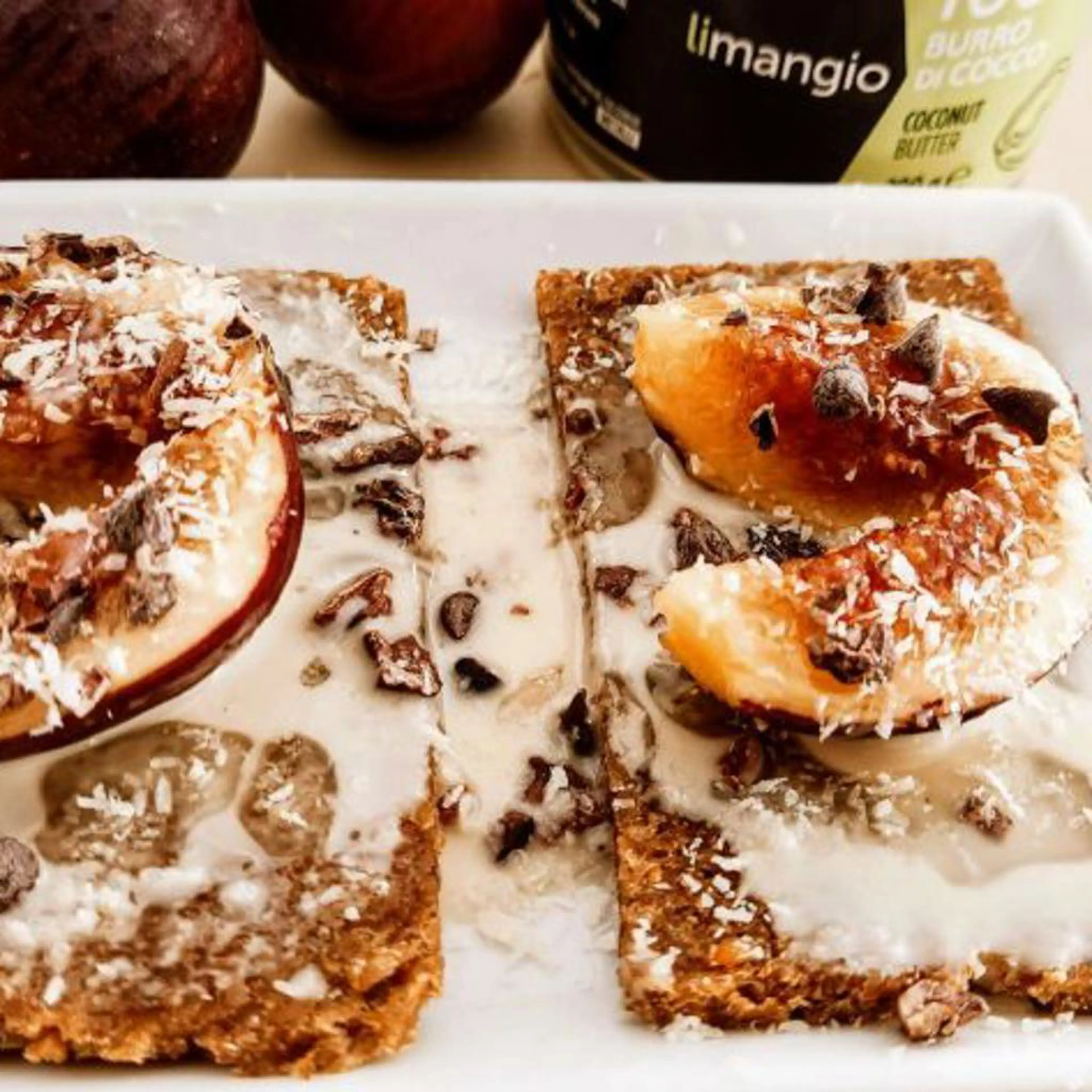 Rye bread with coconut butter, figs and agave syrup