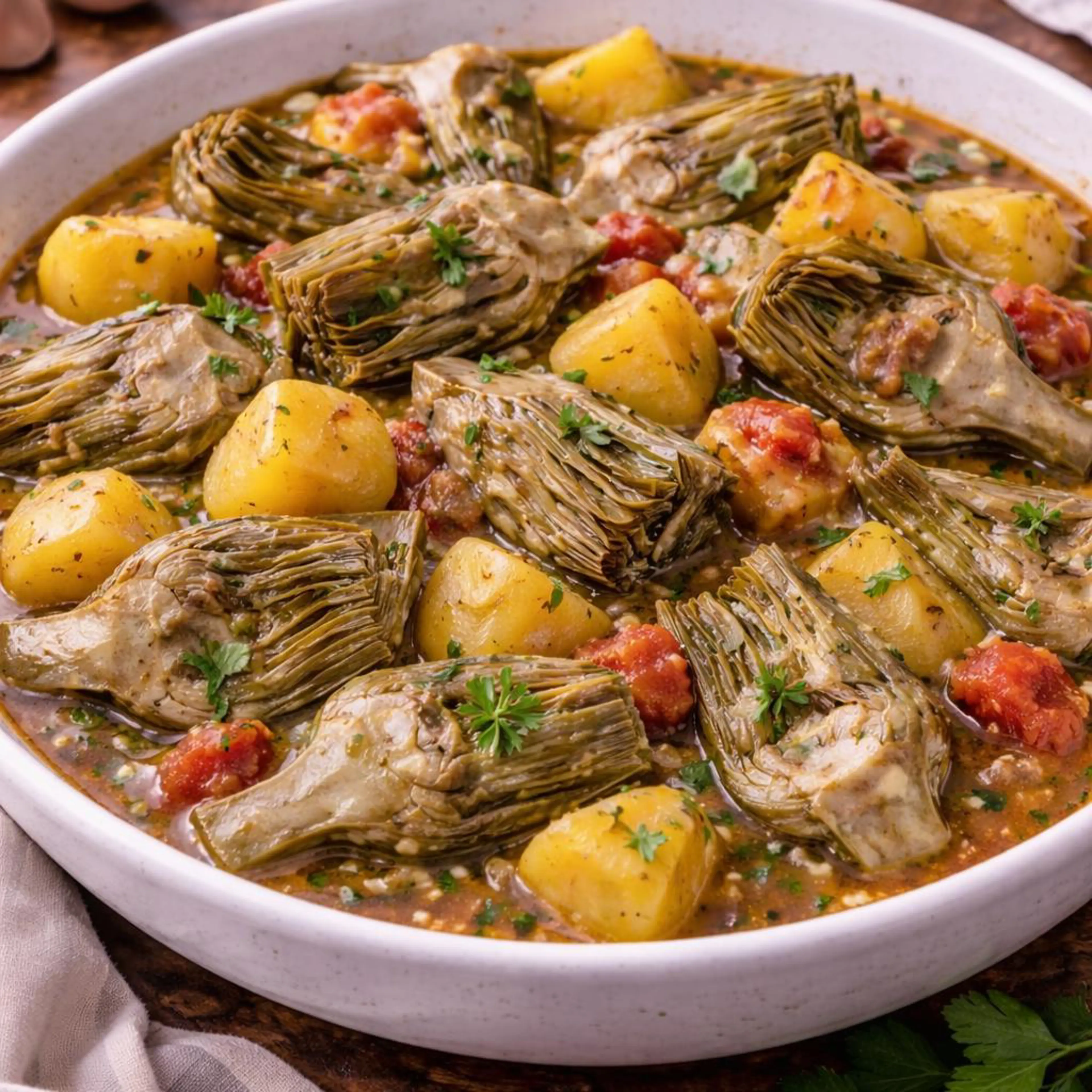 Carciofi e patate in umido