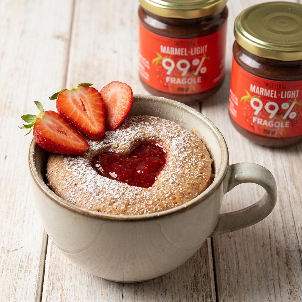 Strawberry Heart Protein Mug Cake (microwave, 90-120 sec)
