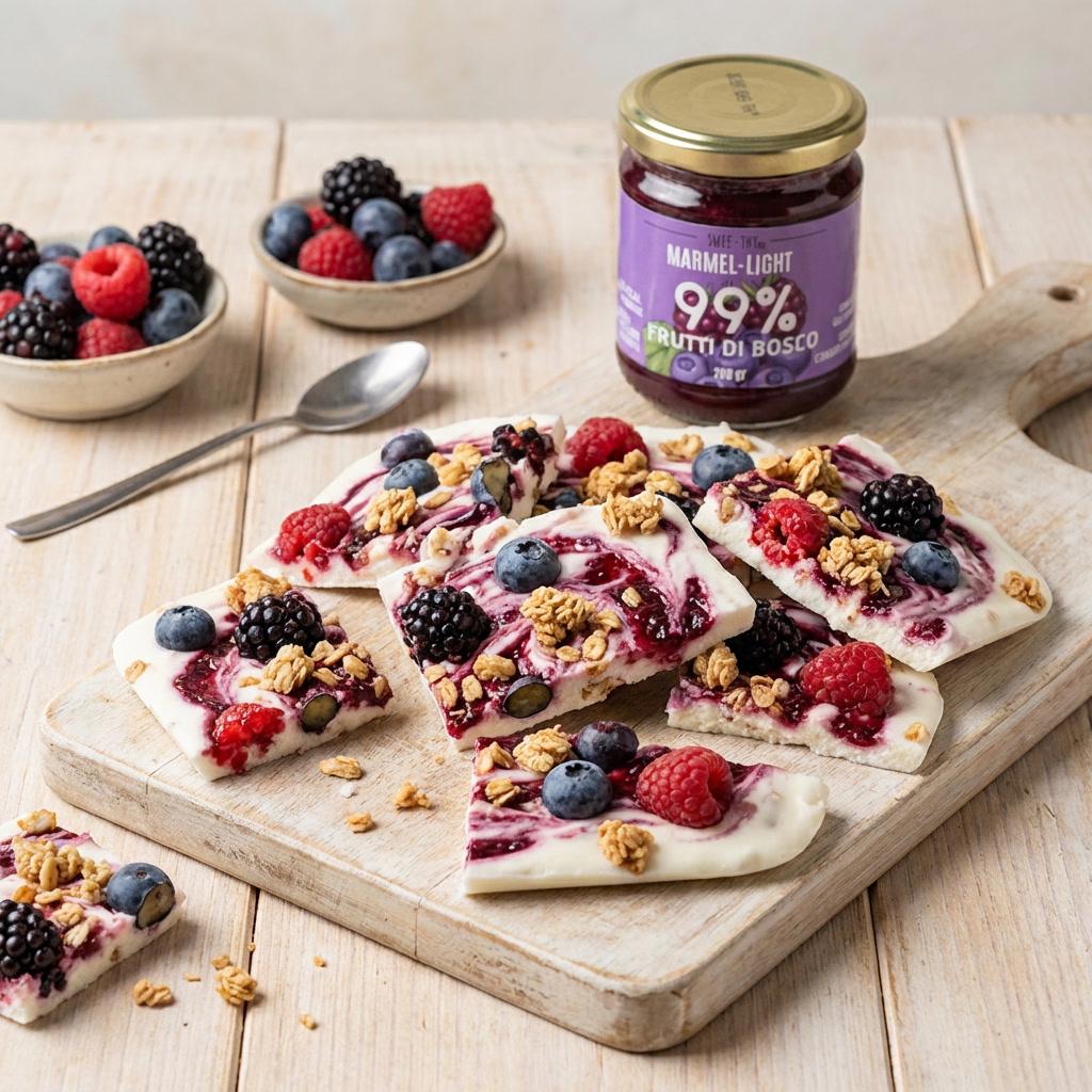 Yogurt bark “frutti di bosco crunch” snack senza lattosio