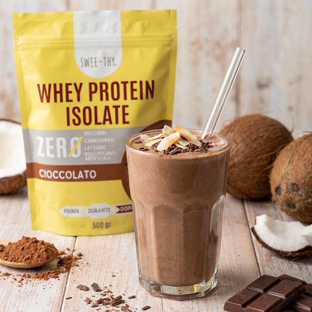 Smoothie “bounty protein” cacao-cocco senza lattosio