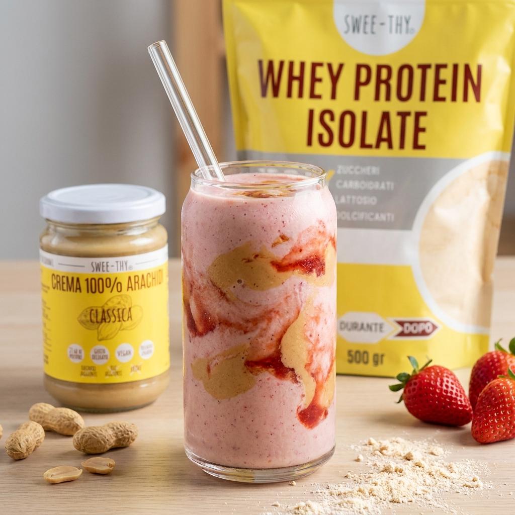 Smoothie proteico pb&j (arachidi e fragola) senza lattosio