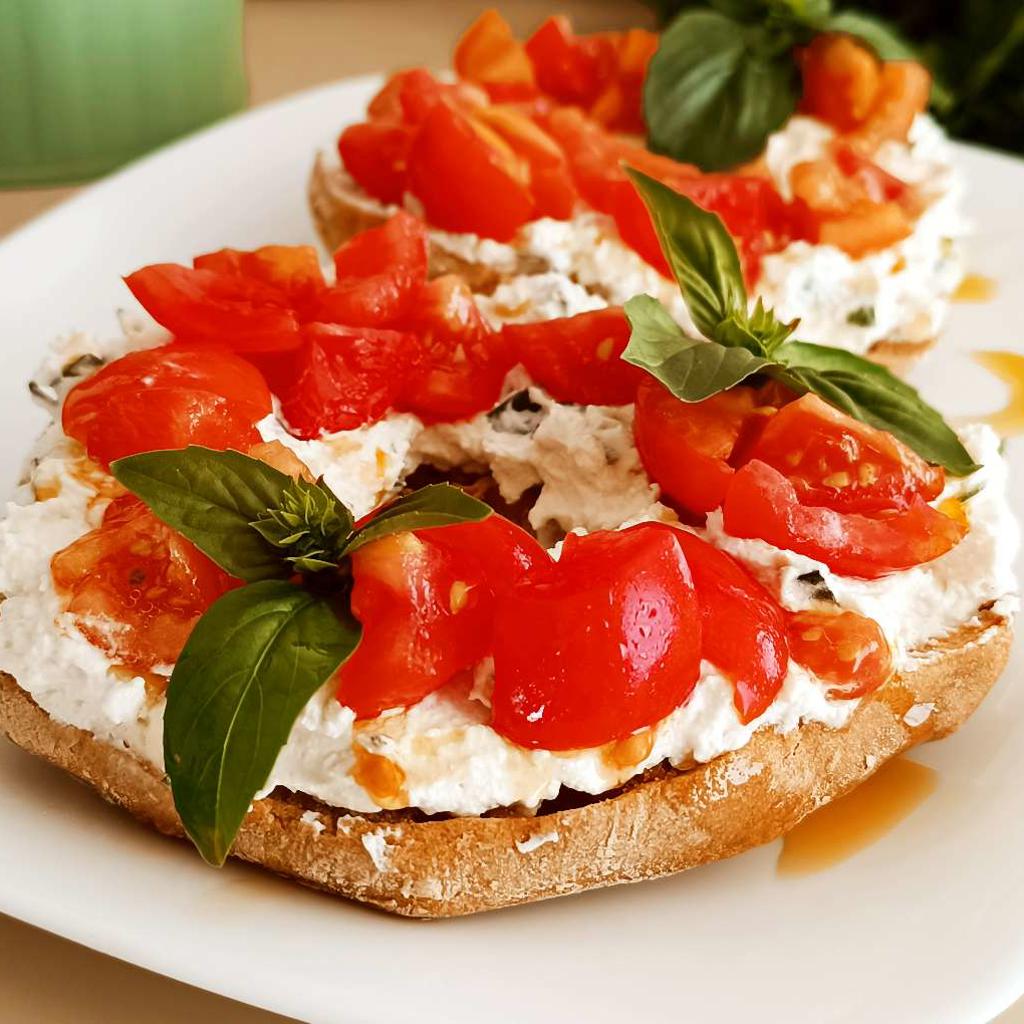 Friselle with ricotta cream with basil and cherry tomatoes