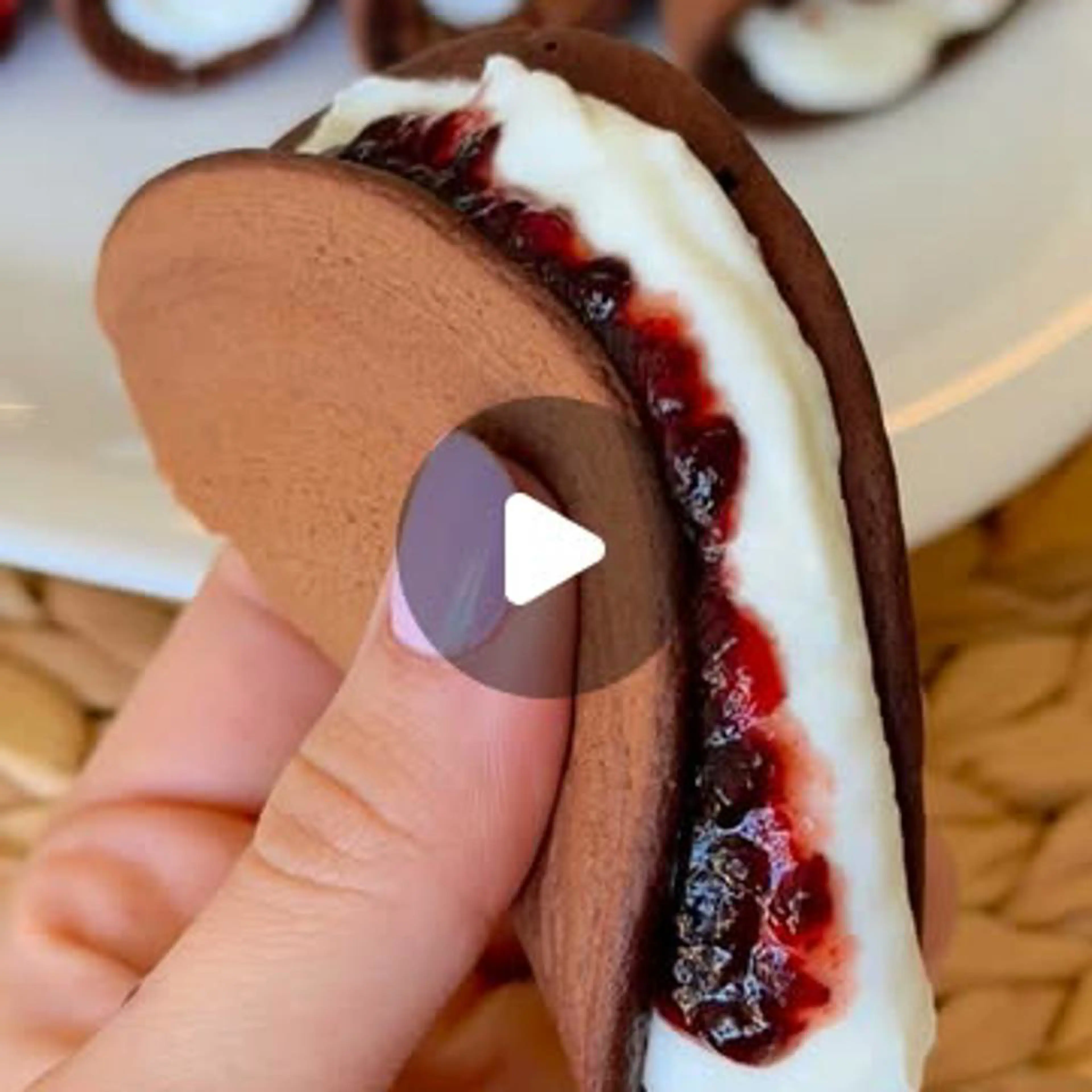 Chocolate protein pancake with yogurt and sour cherry jam