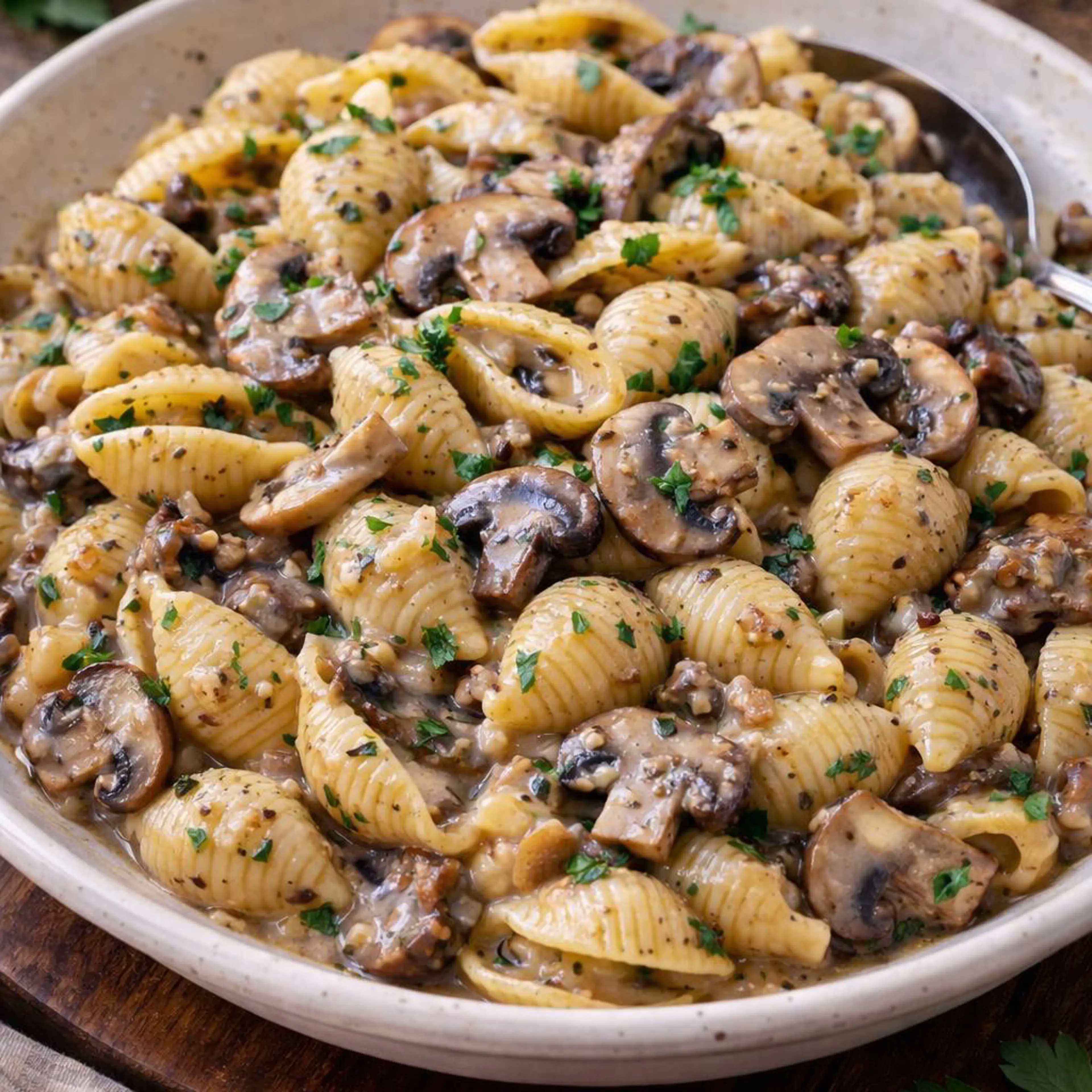 Pasta shells with mushrooms